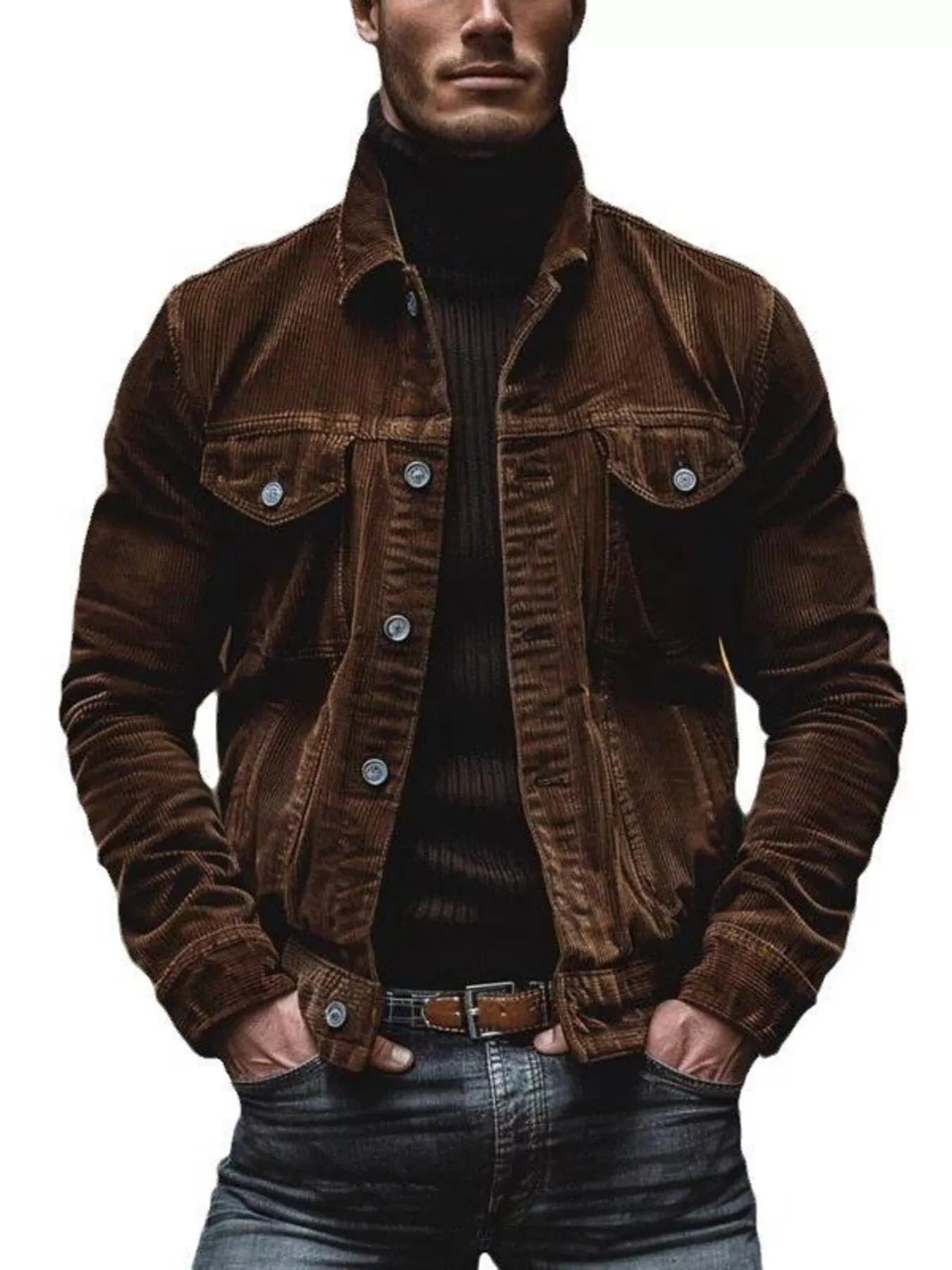 Men's Full Size Corduroy Button - Down Jacket Plus Size - PBNJ FASHIONS