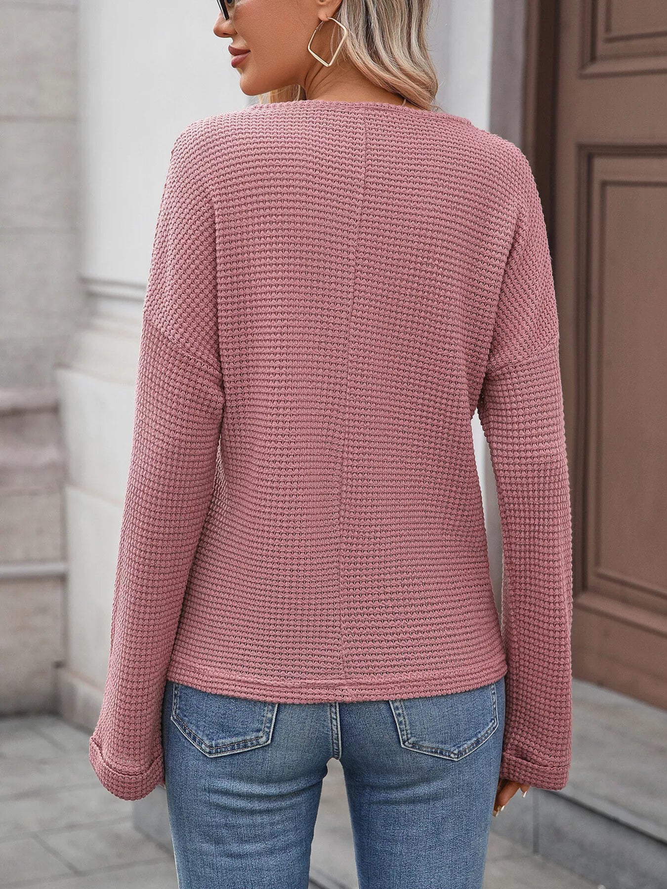 Striped Notched Long Sleeve T-Shirt - PBNJ FASHIONS
