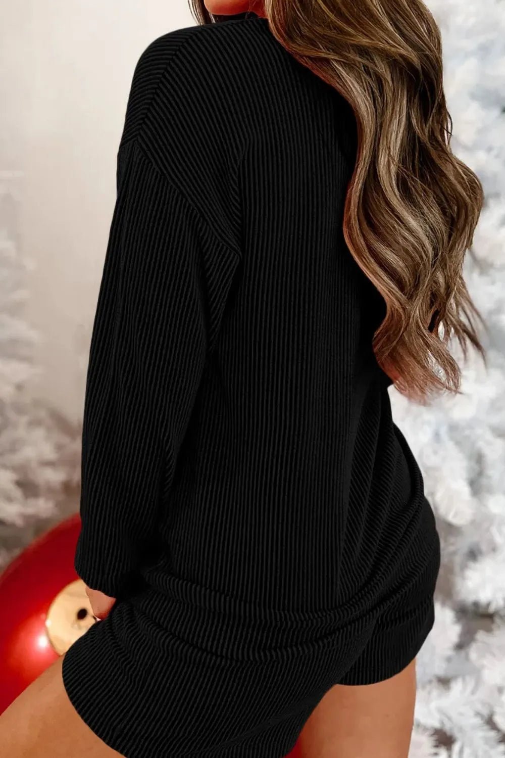 MERRY Round Neck Long Sleeve Top and Shorts Lounge Set - PBNJ FASHIONS