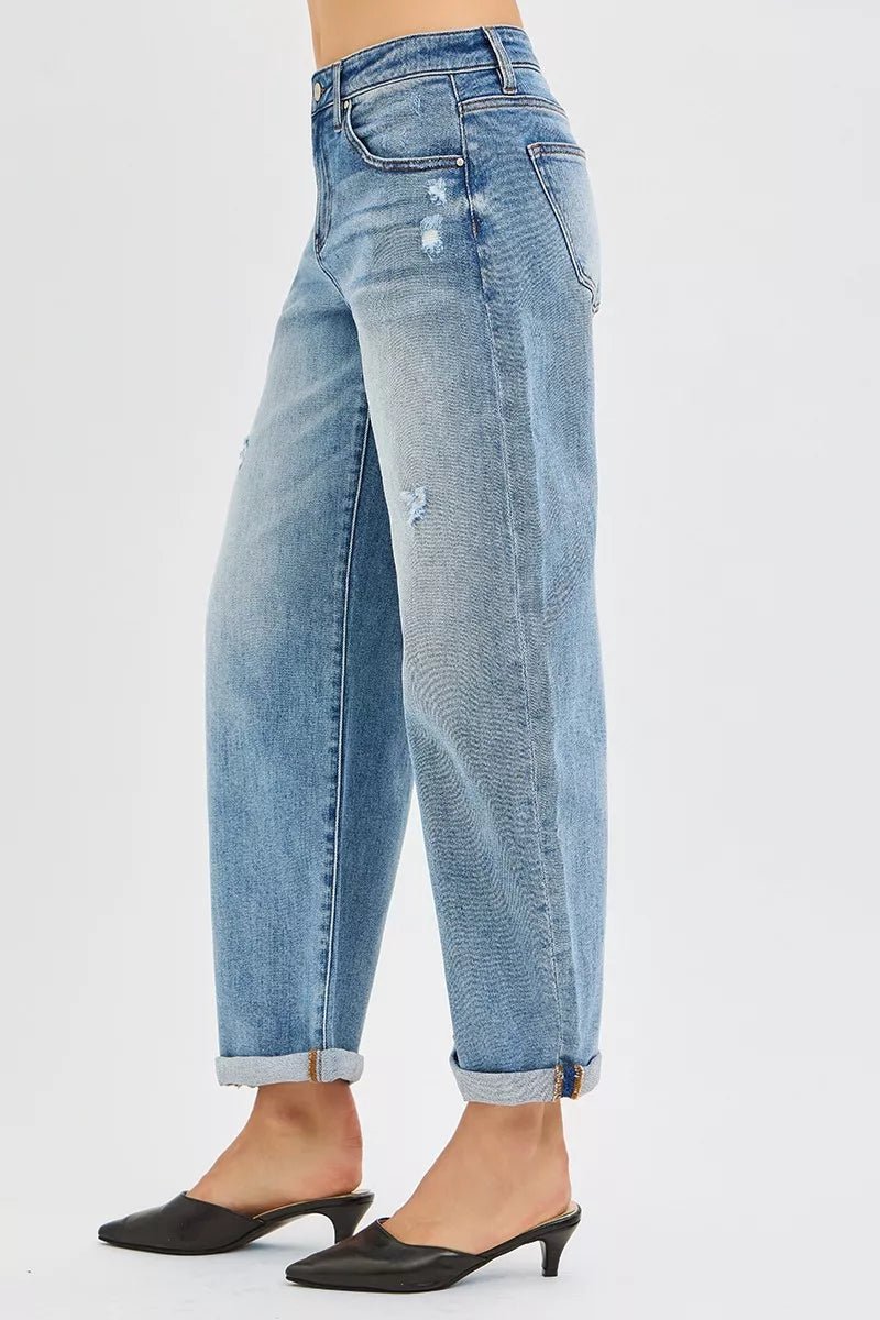 RISEN Full Size Slouchy Ankle Length Barrel Jeans with Cuffs Plus Size - PBNJ FASHIONS