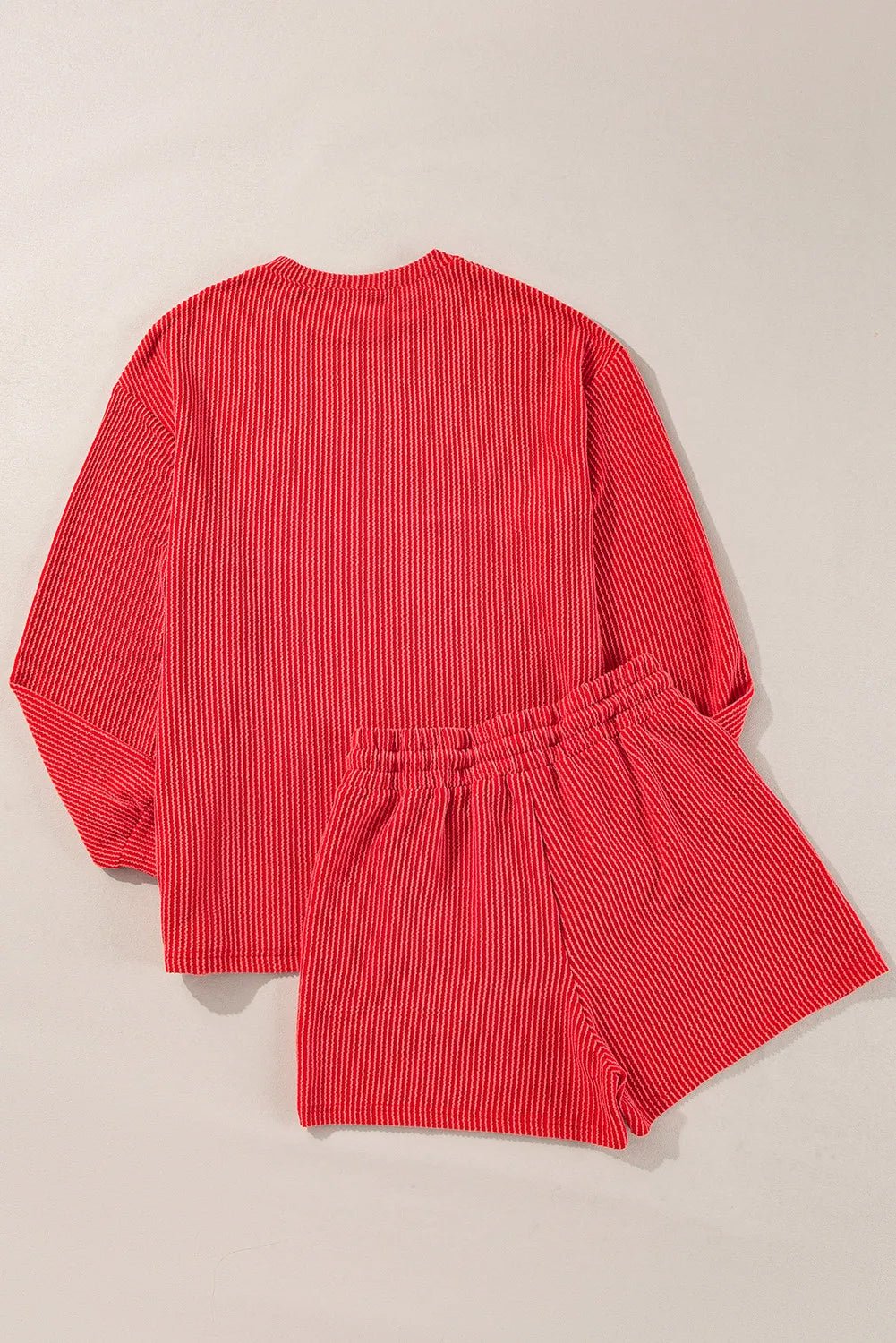 MERRY Round Neck Long Sleeve Top and Shorts Lounge Set - PBNJ FASHIONS