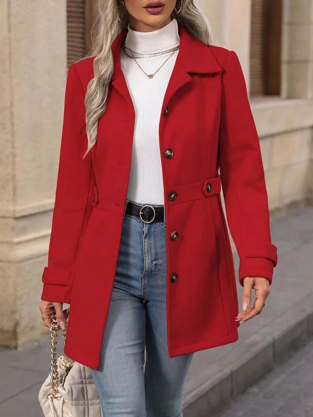 Collared Neck Button Up Coat - PBNJ FASHIONS