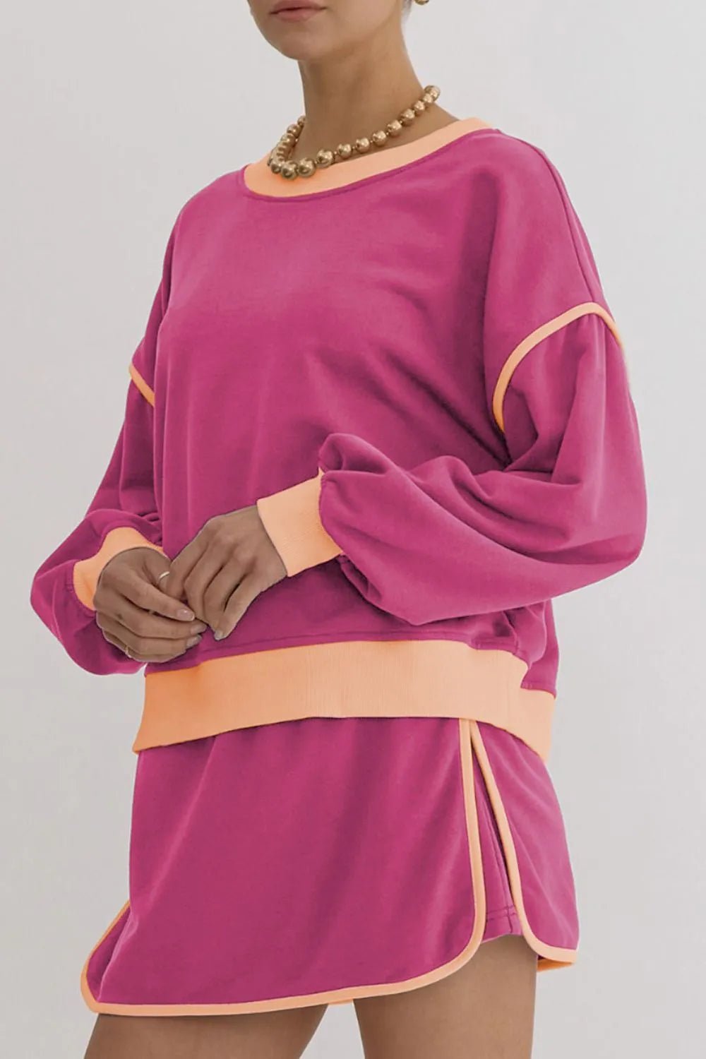 Contrast Trim Round Neck Top and Skort Set - PBNJ FASHIONS