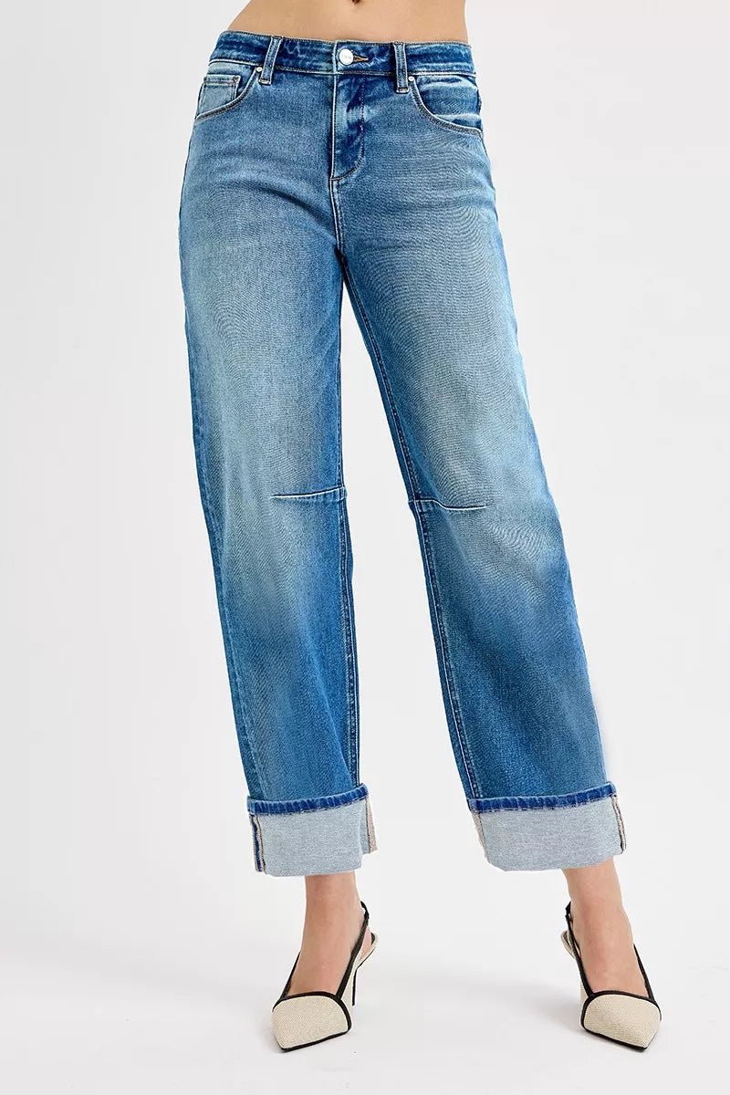 RISEN Slouchy Crop Barrel Cuffed Jeans - PBNJ FASHIONS