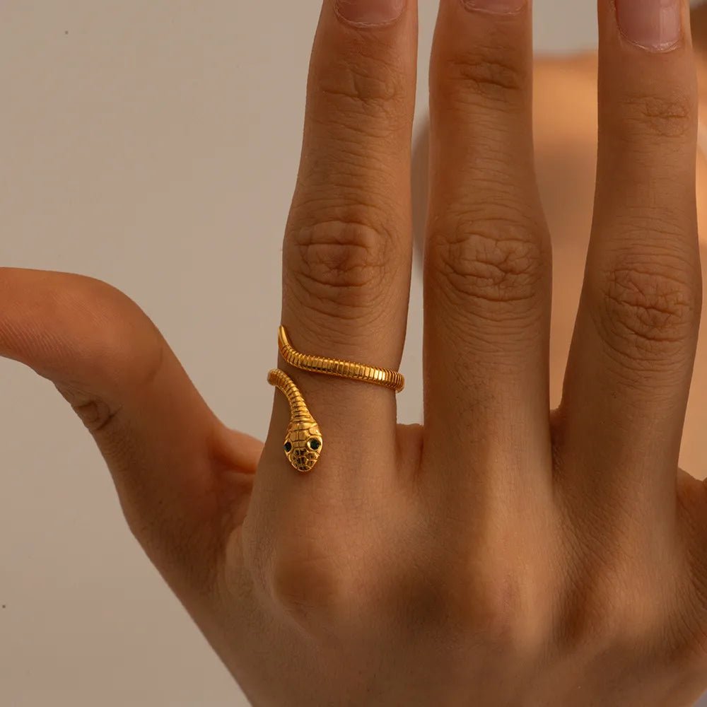 18K Gold - Plated Snake Wrap Adjustable Ring - PBNJ FASHIONS