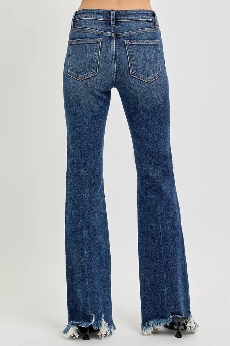 RISEN Full Size Mid Rise Flare Frayed Hem Jeans Plus Size - PBNJ FASHIONS
