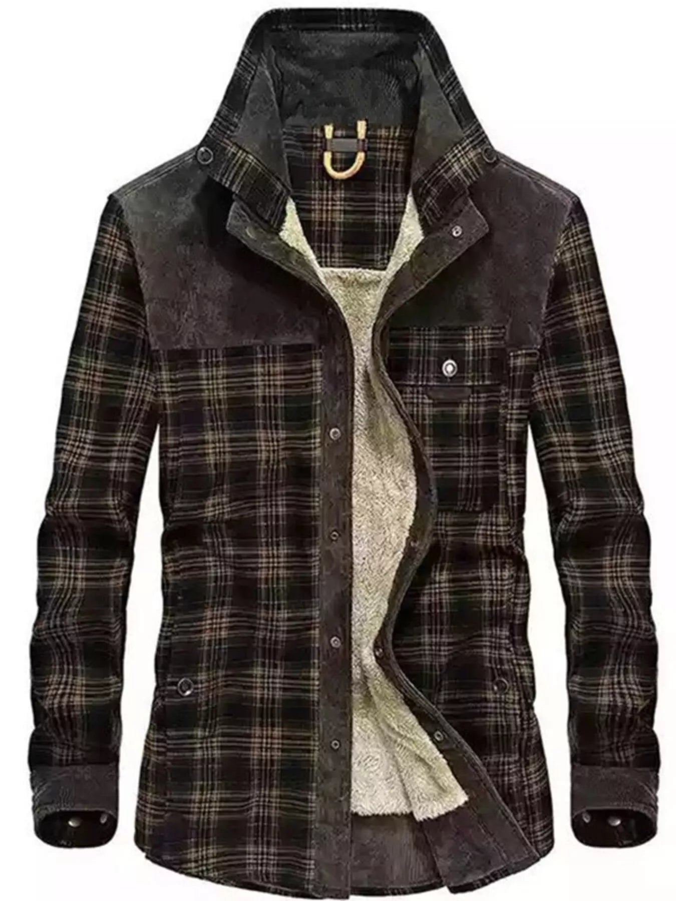 Men's Full Size Plaid Fleece Lined Snap Down Jacket Plus Size - PBNJ FASHIONS