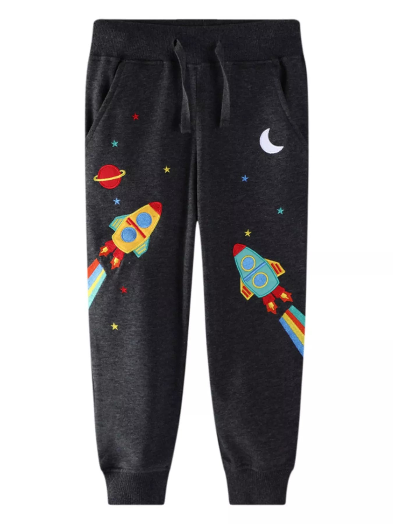 Children's Space Rocket Embroidered Joggers - PBNJ FASHIONS