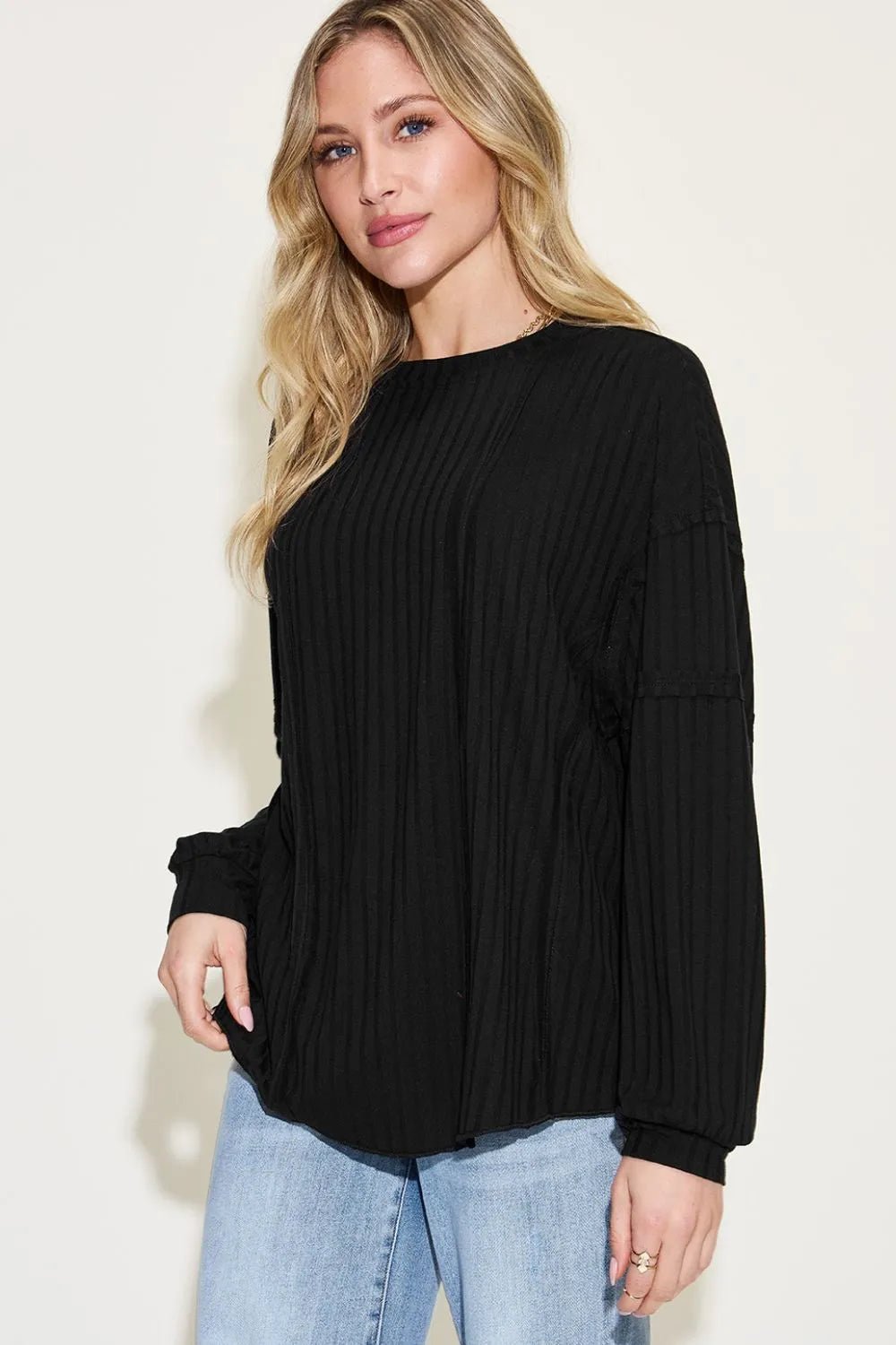 Basic Bae Full Size Ribbed Round Neck Long Sleeve T-Shirt - PBNJ FASHIONS