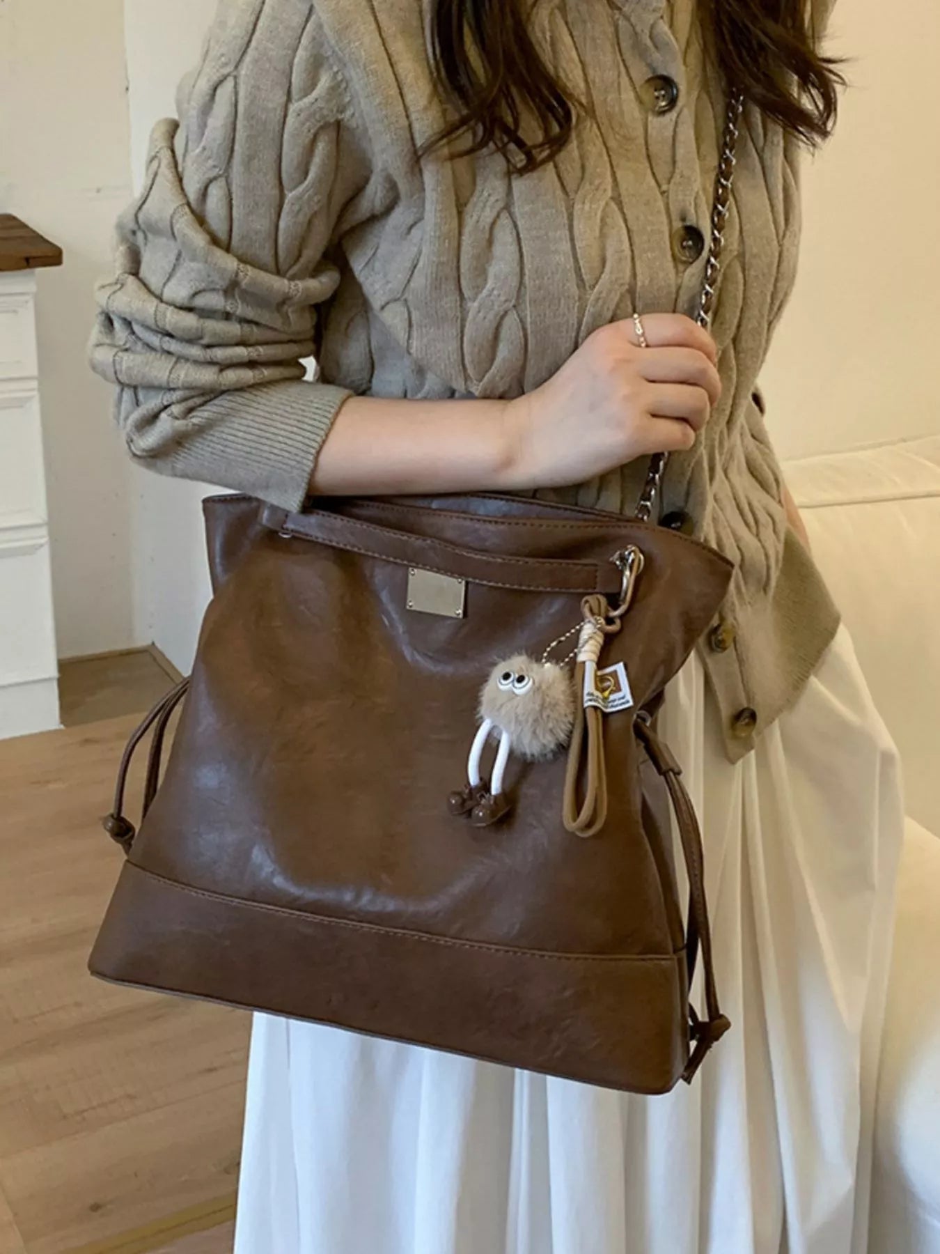 Chain Strap Faux Leather Tote Bag - PBNJ FASHIONS