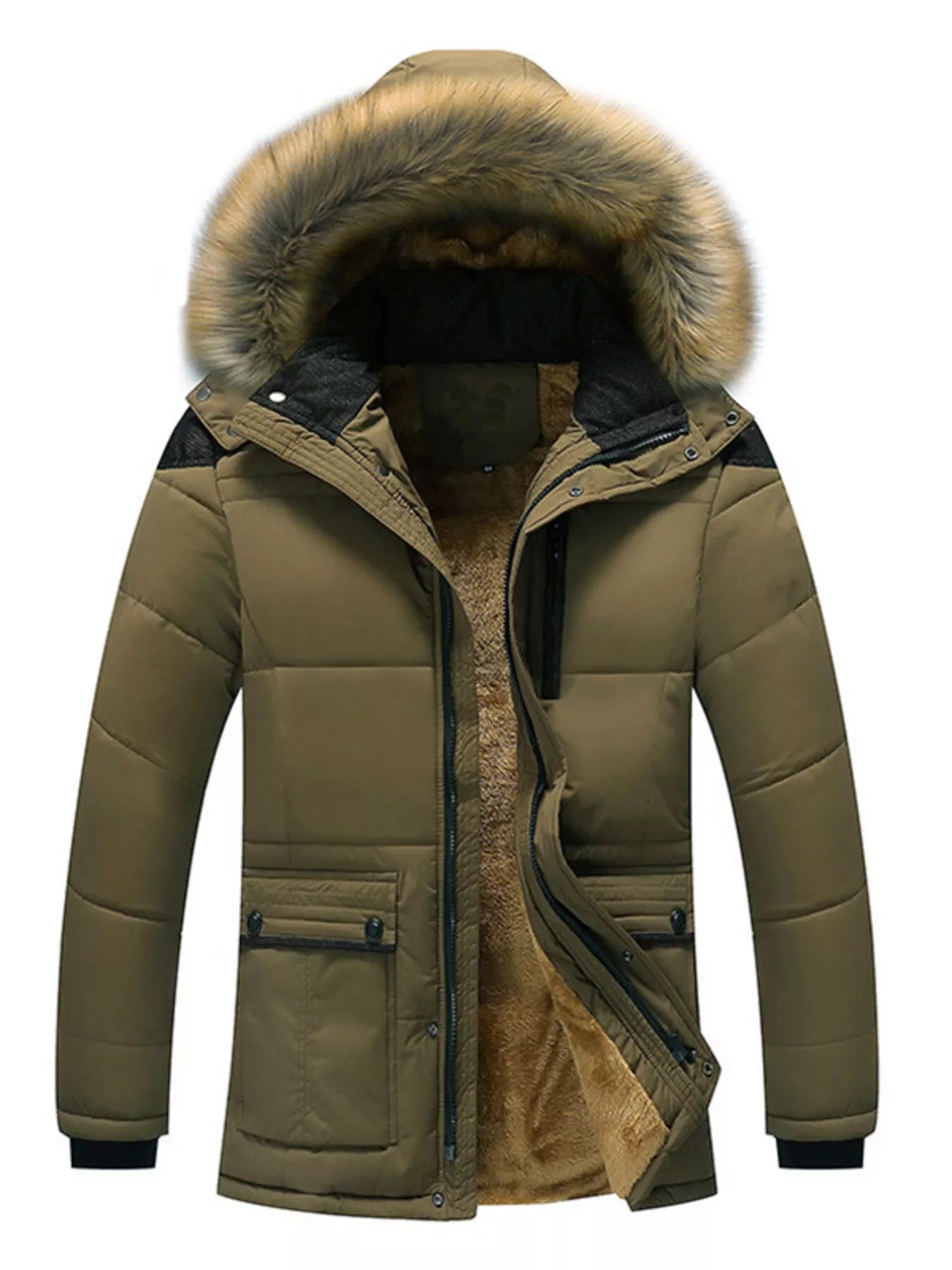 Men's Plus Size Fur Hooded Winter Parka Jacket - PBNJ FASHIONS