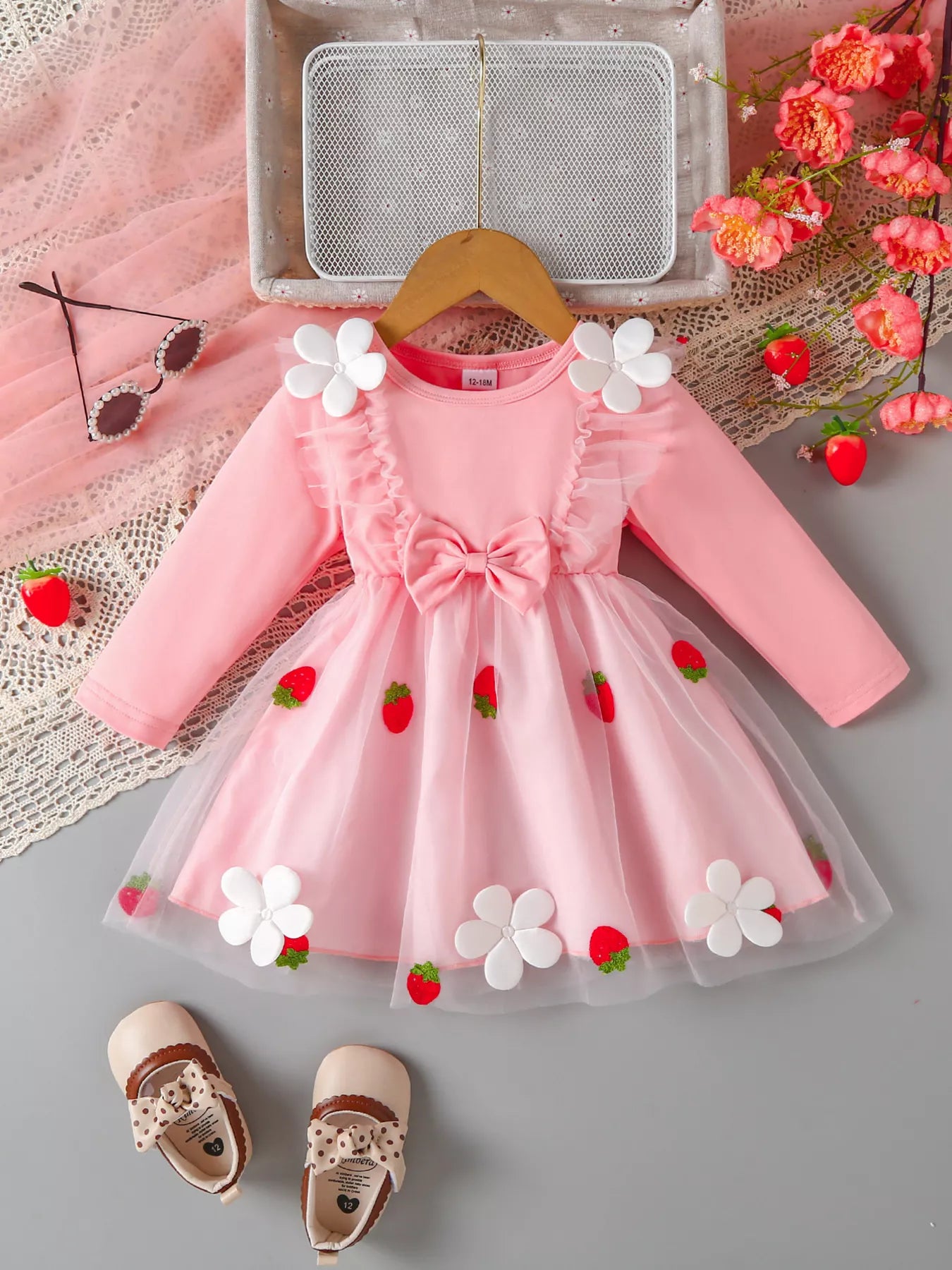 Children's Bow Decor Ruffle Trim Dress - PBNJ FASHIONS