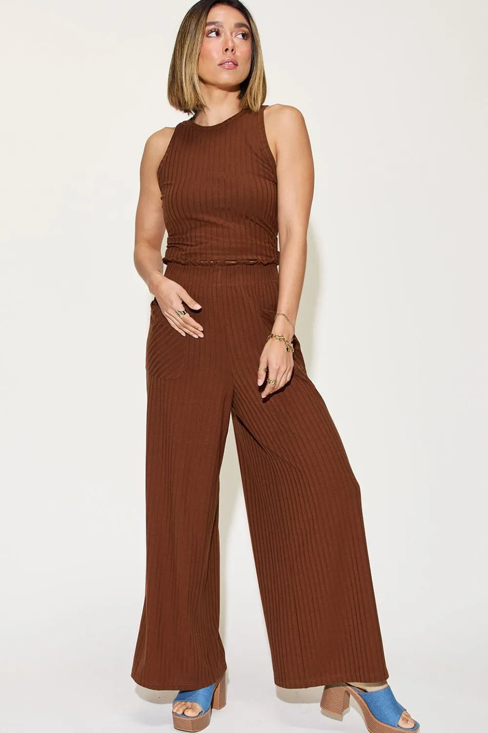 Basic Bae Full Size Ribbed Tank and Wide Leg Pants Set - PBNJ FASHIONS