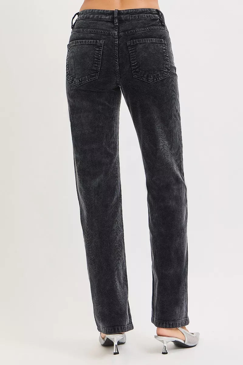 RISEN Tummy Control Mid Rise Straight Leg Corduroy Pants - PBNJ FASHIONS