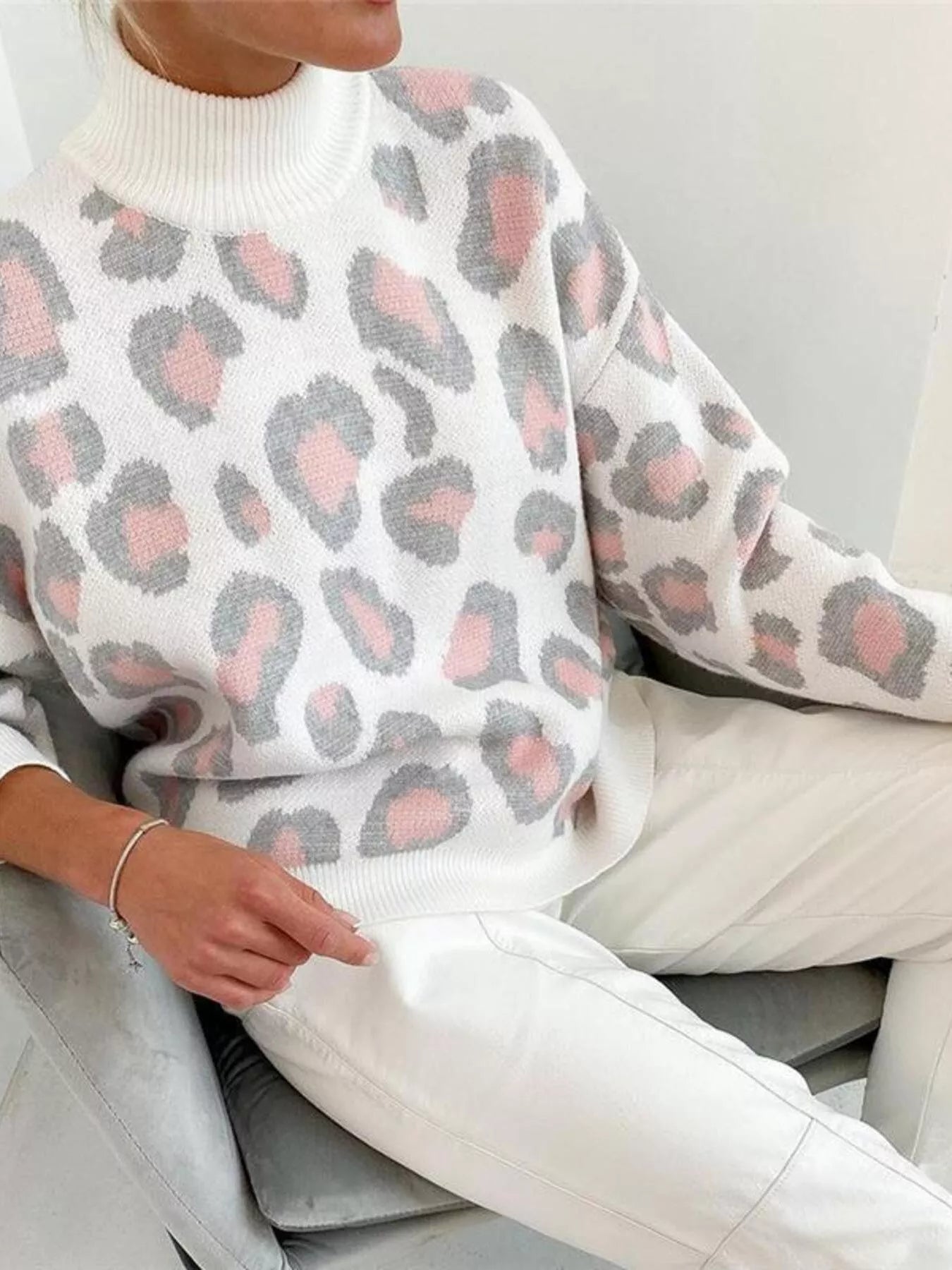 Leopard High Neck Sweater - PBNJ FASHIONS