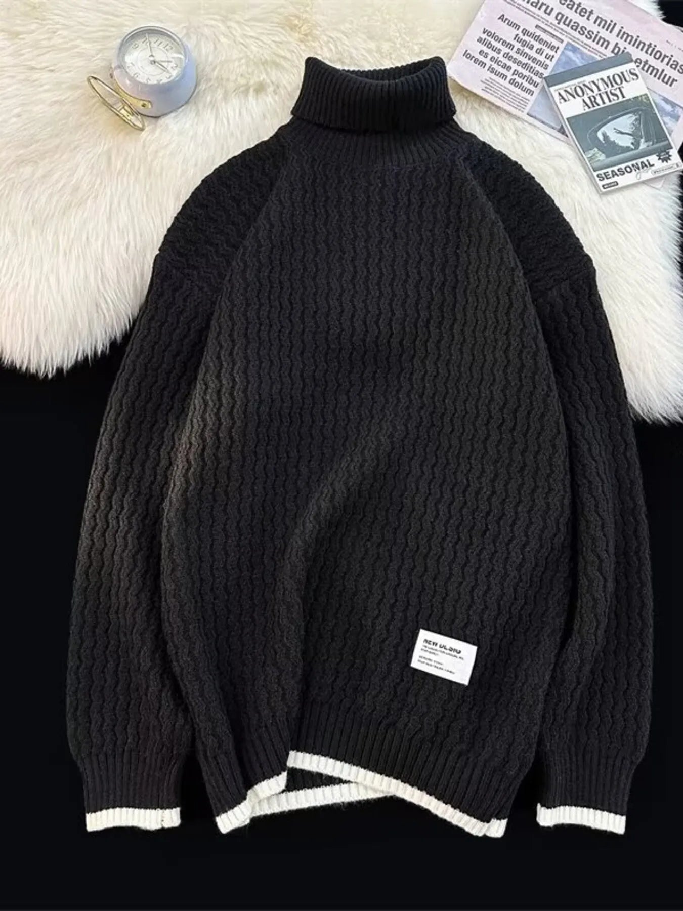 Men's Textured Knit Turtleneck Sweater - PBNJ FASHIONS