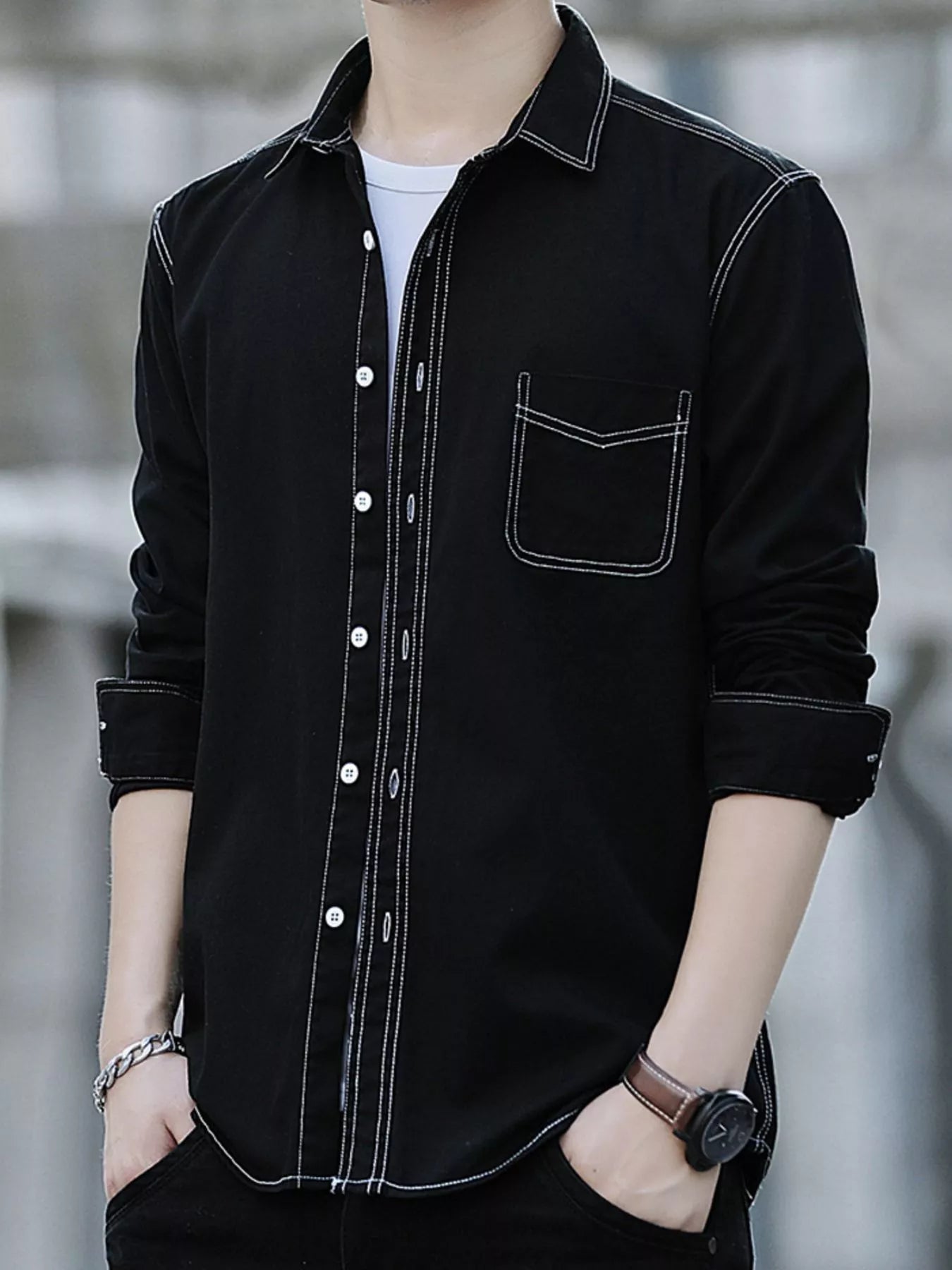 Men's Full Size Button Up Long Sleeve Shirt Plus Size - PBNJ FASHIONS