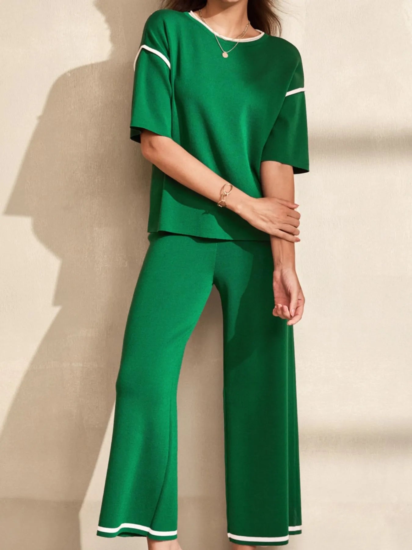 Contrast Trim T-Shirt and Drawstring Pants Set - PBNJ FASHIONS