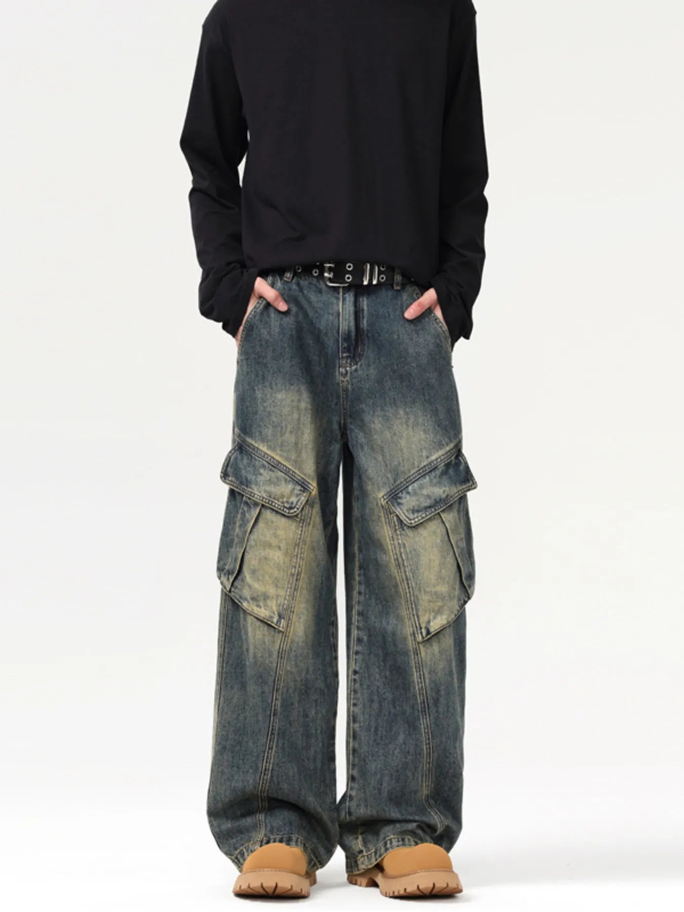 Men's Wash Wide Leg Cargo Jeans - PBNJ FASHIONS