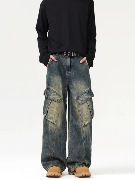Men's Wash Wide Leg Cargo Jeans - PBNJ FASHIONS