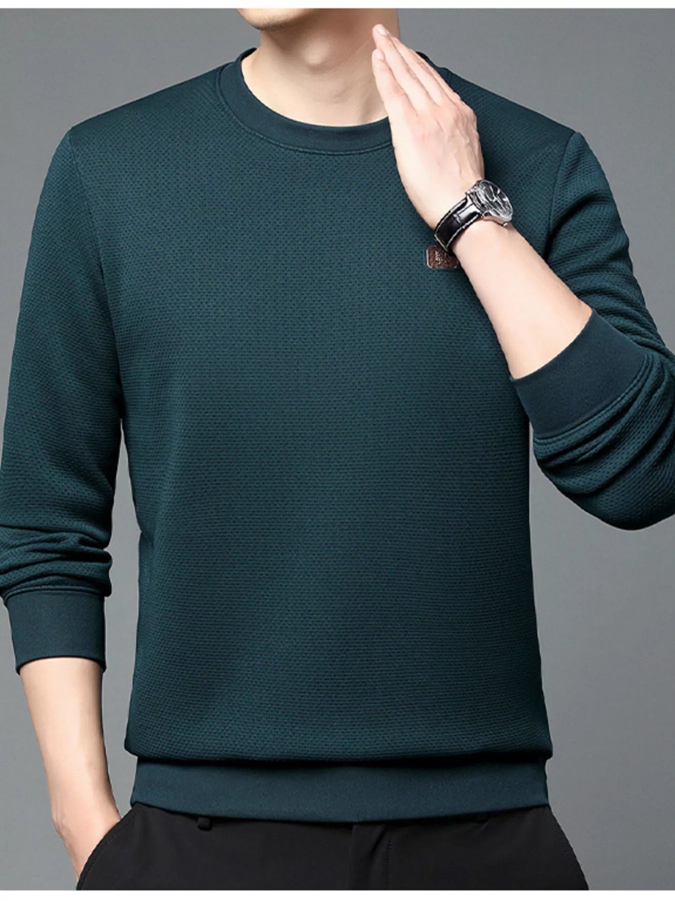 Men's Plus Size Long Sleeve Textured Casual T-Shirt - PBNJ FASHIONS