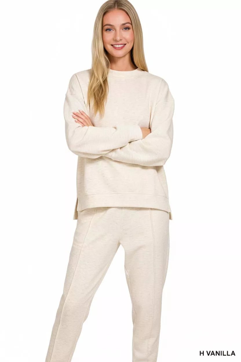 Zenana Scuba Mock Neck Sweatshirt and Joggers Set - PBNJ FASHIONS