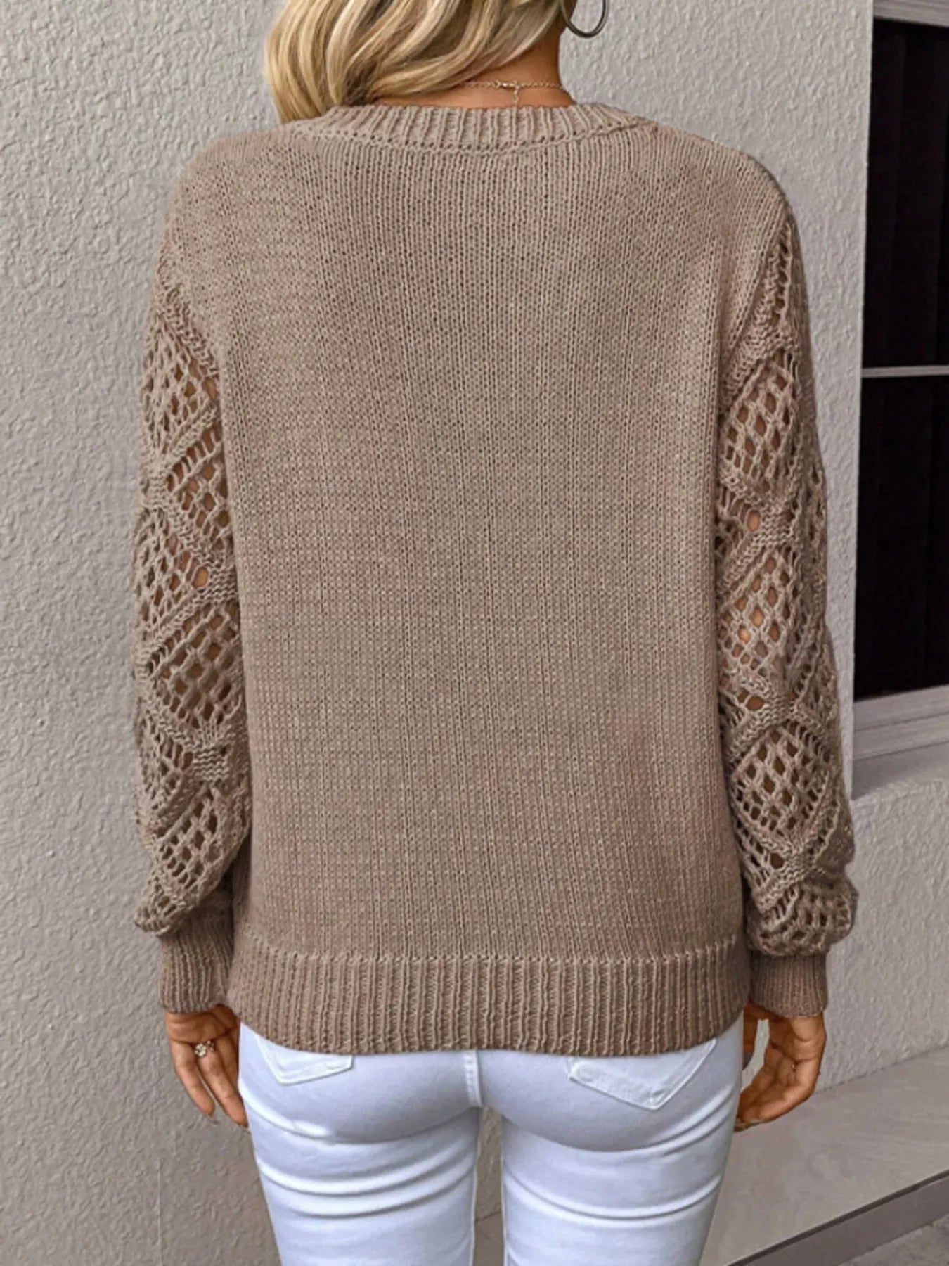 V - Neck Hollow - Out Sleeve Knit Sweater - PBNJ FASHIONS