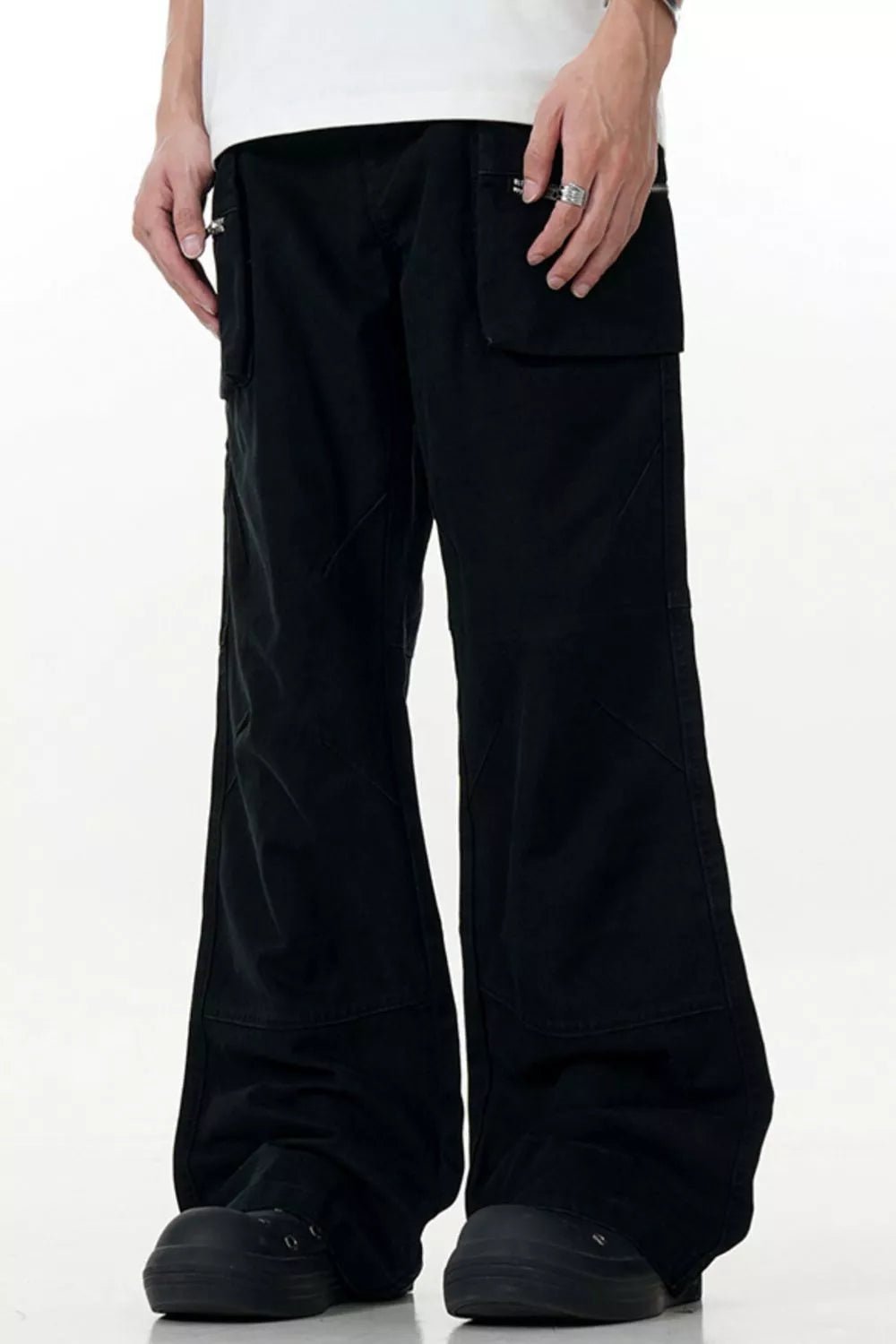 Men's Wide Leg Cargo Pants with Pocketed Style, Polyester-Spandex Blend, Machine Washable - PBNJ FASHIONS