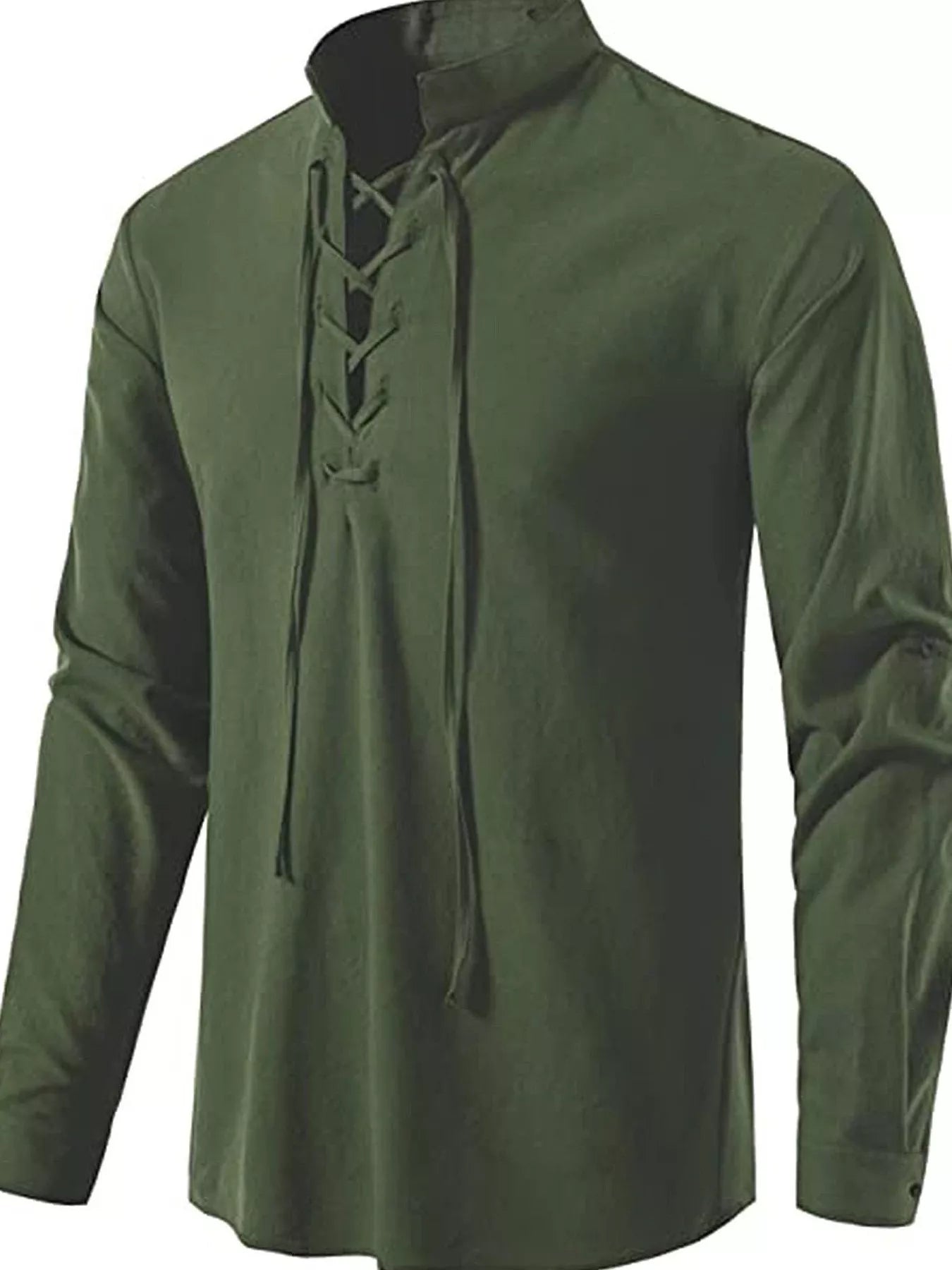 Men's Full Size Casual Lace - Up Long Sleeve Shirt Plus Size - PBNJ FASHIONS