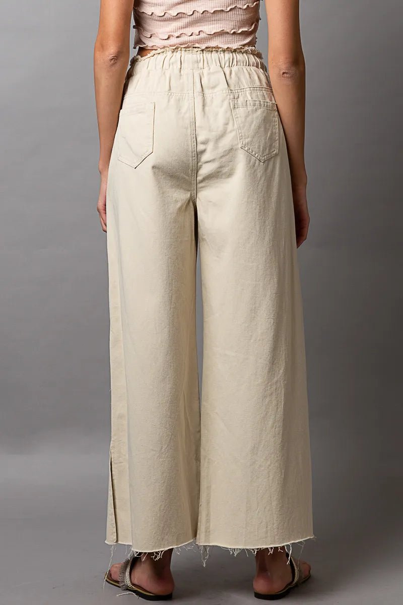 POL Distressed Drawstring Slit Wide leg Pants - PBNJ FASHIONS