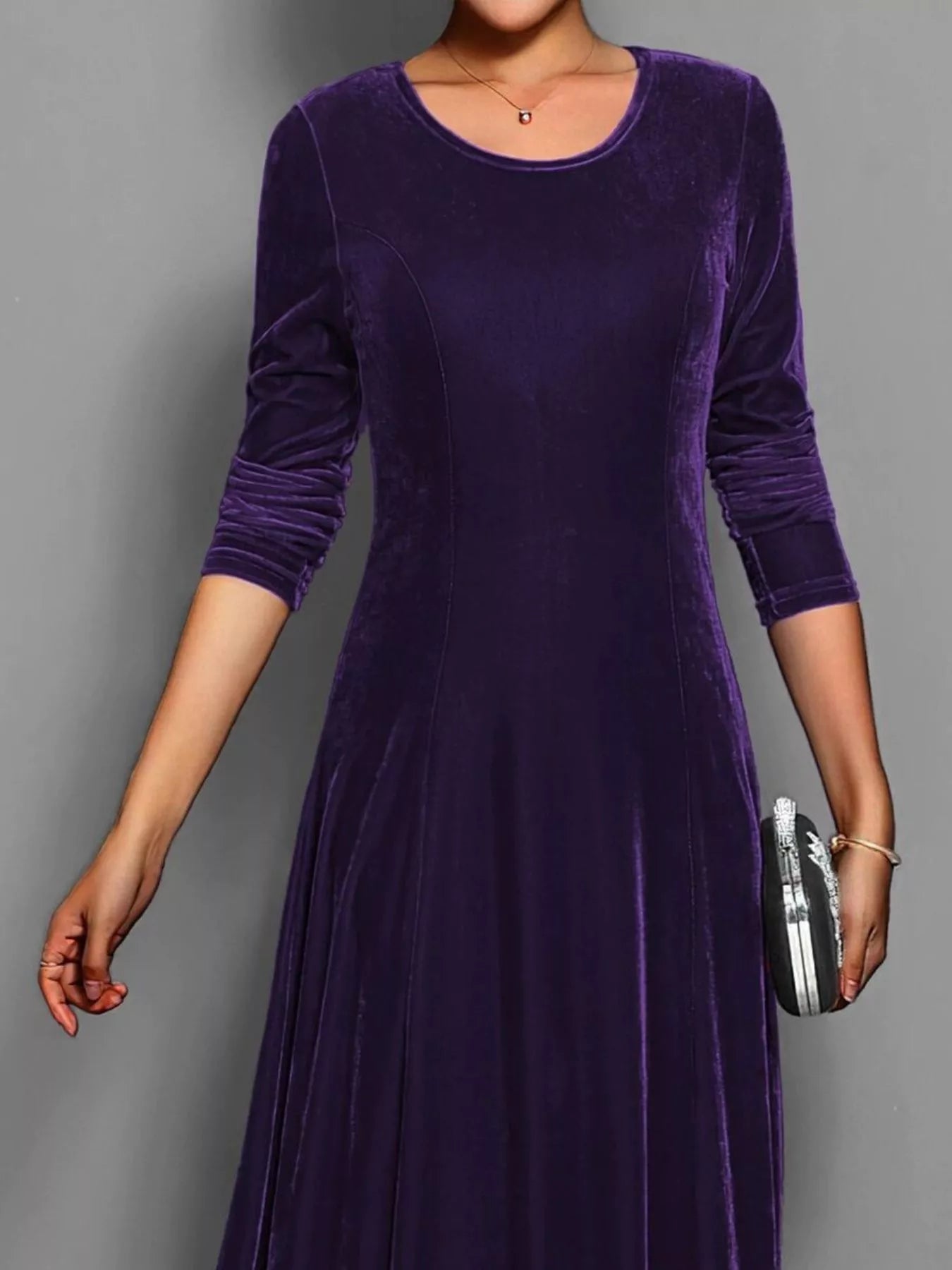Velvet Long Sleeve A - Line Dress - PBNJ FASHIONS