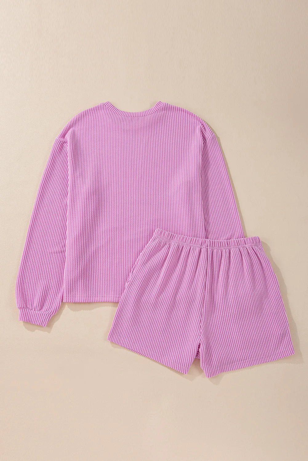 Round Neck Long Sleeve Top and Shorts Set - PBNJ FASHIONS