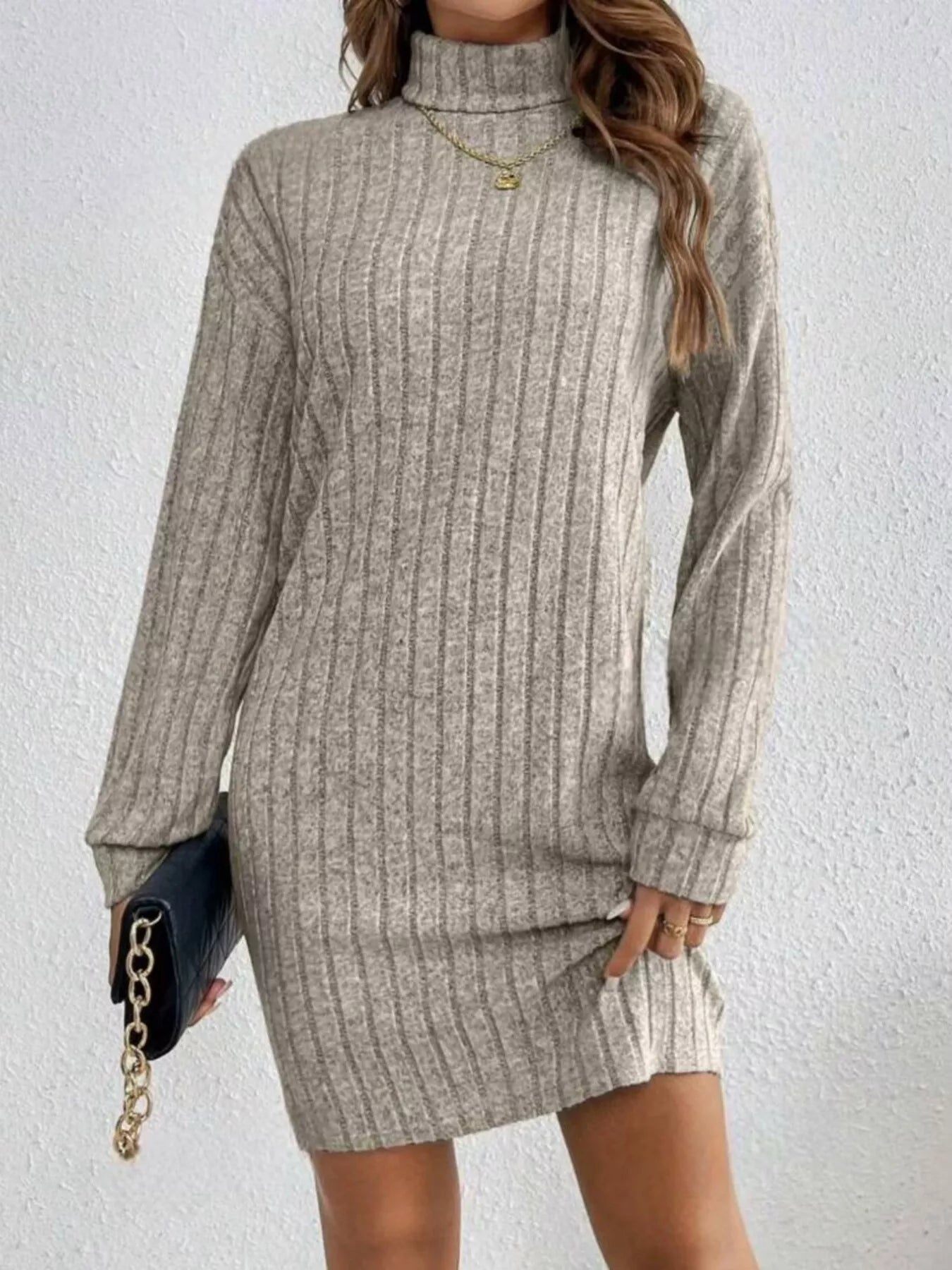 Ribbed Knit Turtleneck Mini Dress - PBNJ FASHIONS
