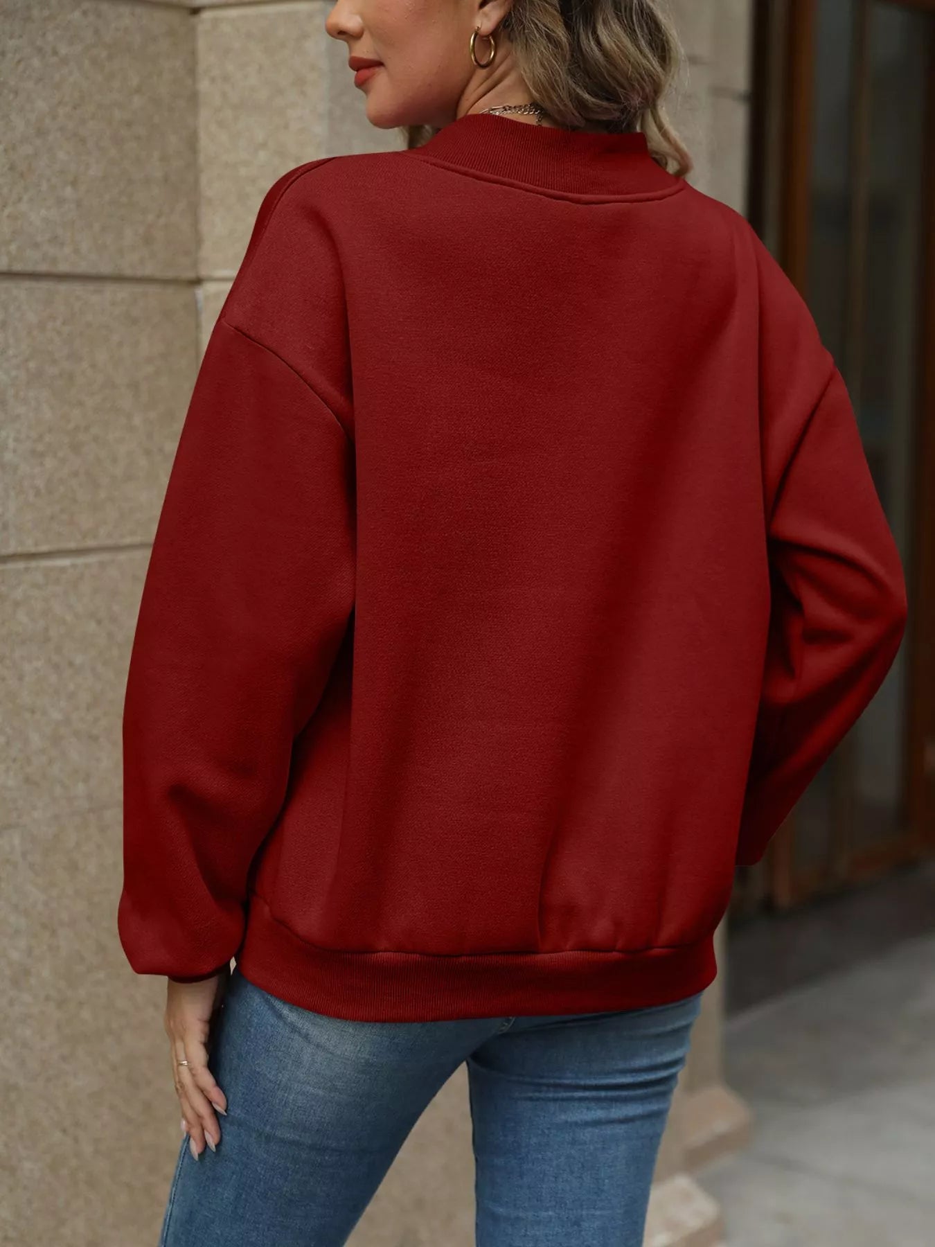 V - Neck Solid Color Casual Sweatshirt - PBNJ FASHIONS