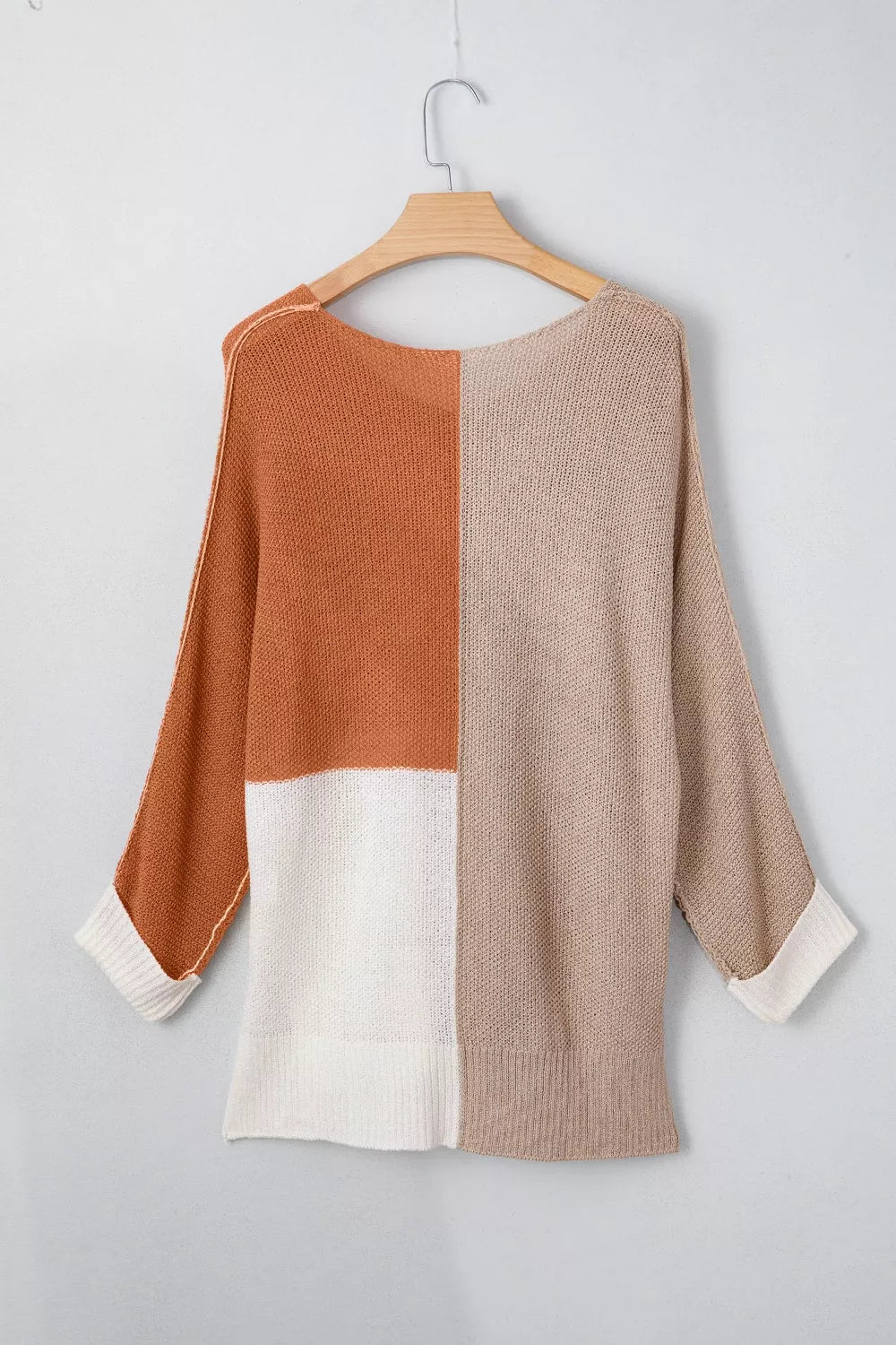 Color Block Knit V Neck Loose Sweater - PBNJ FASHIONS