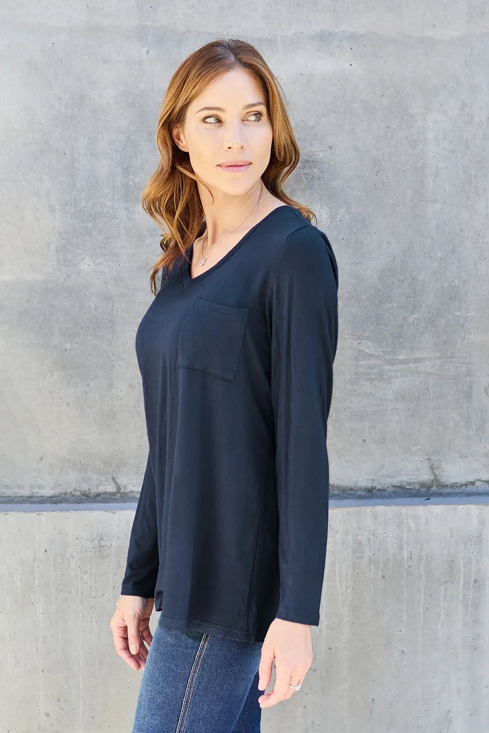 Basic Bae Full Size V - Neck Long Sleeve Top - PBNJ FASHIONS
