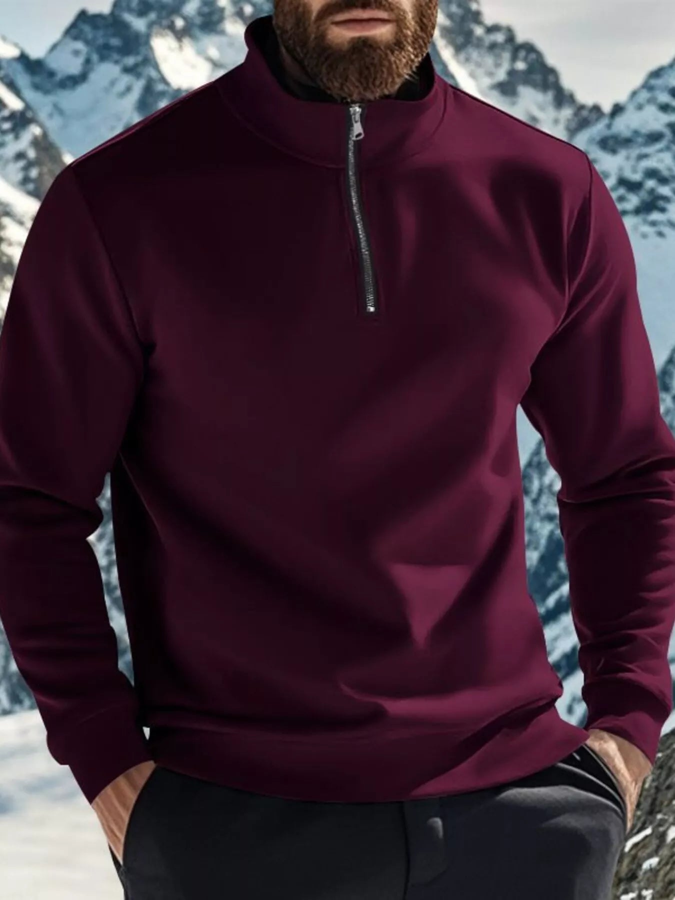 Men's Full Size Solid Color Quarter Zip Sweatshirt Plus Size - PBNJ FASHIONS