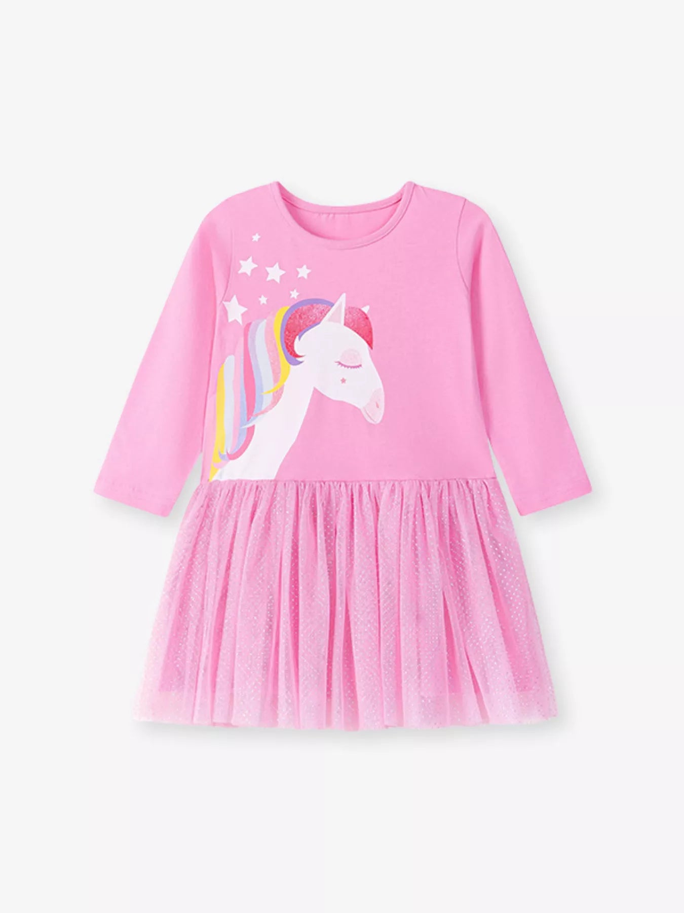 Children's Unicorn Print Long Sleeve Tulle Dress - PBNJ FASHIONS