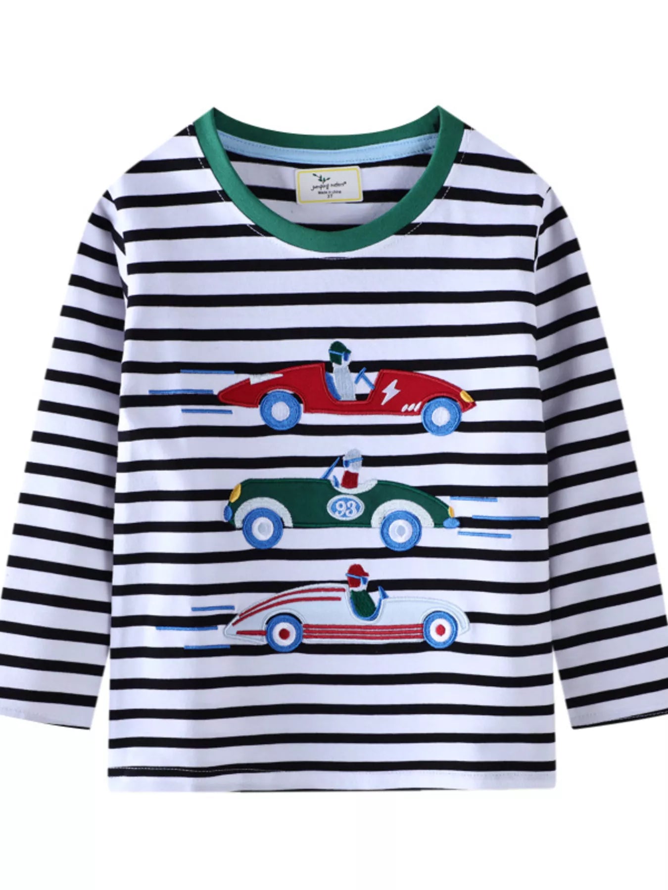 Children's Racing Car Embroidered Striped Long Sleeve T-Shirt - PBNJ FASHIONS