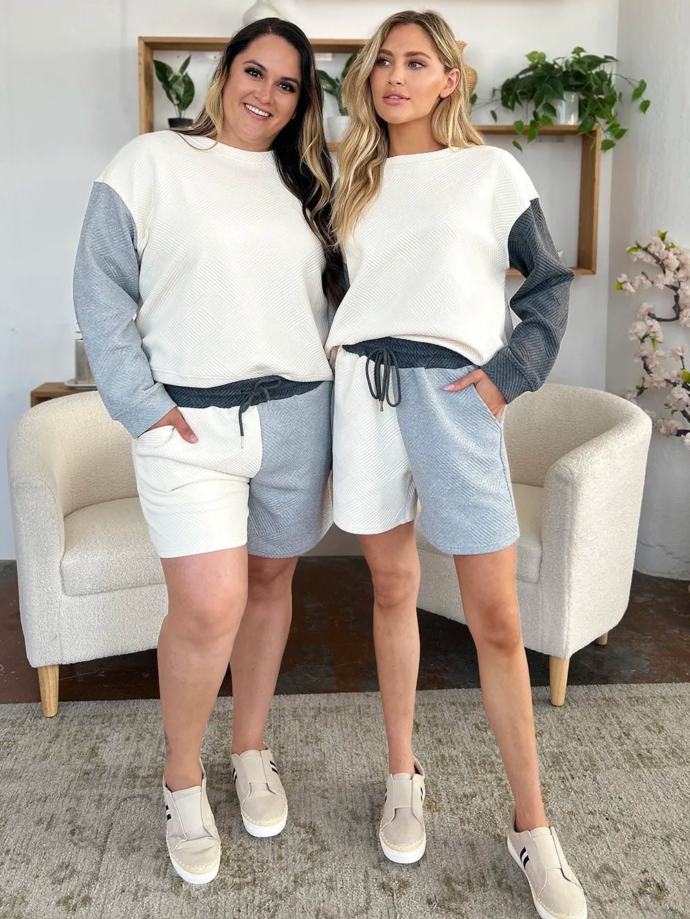 Double Take Full Size Contrast Drop Shoulder Top and Shorts Set - PBNJ FASHIONS