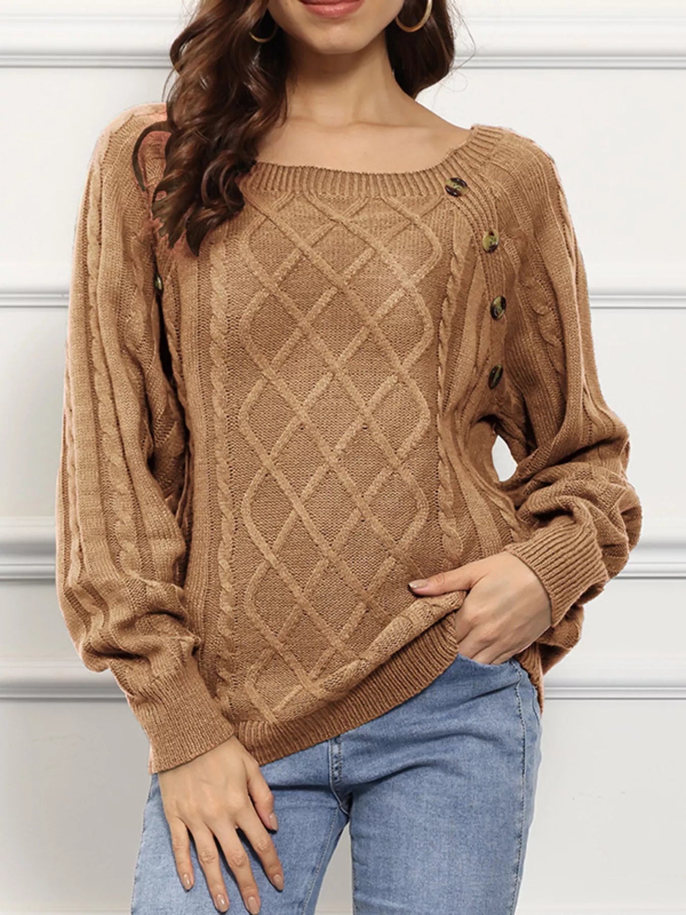 Cable Knit Boat Neck Sweater - PBNJ FASHIONS