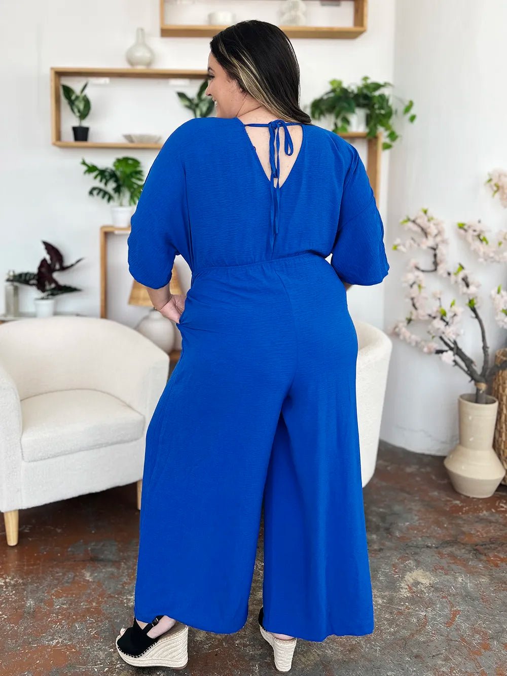 Double Take Full Size Surplice Wide Leg Jumpsuit with Pockets - PBNJ FASHIONS