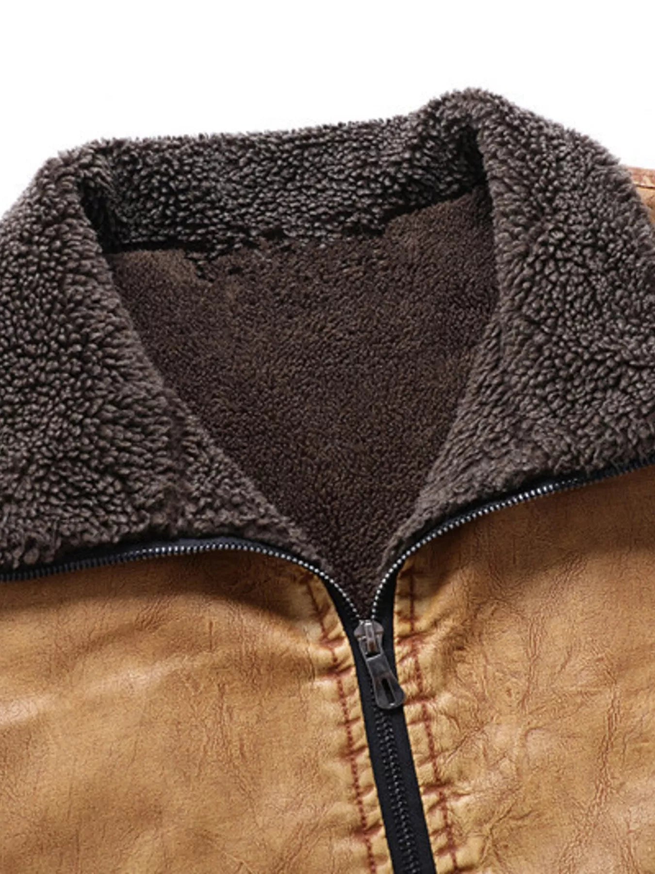 Men's Full Size Faux Leather Sherpa Collar Jacket Plus Size - PBNJ FASHIONS