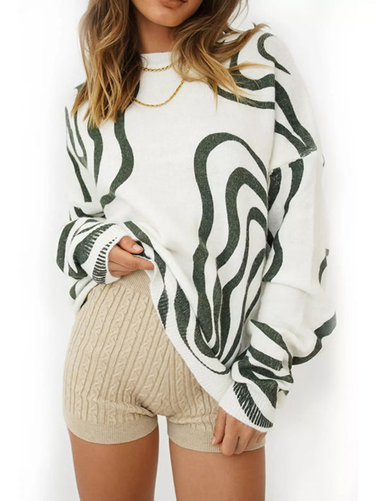 Wave Pattern Oversized Sweater - PBNJ FASHIONS