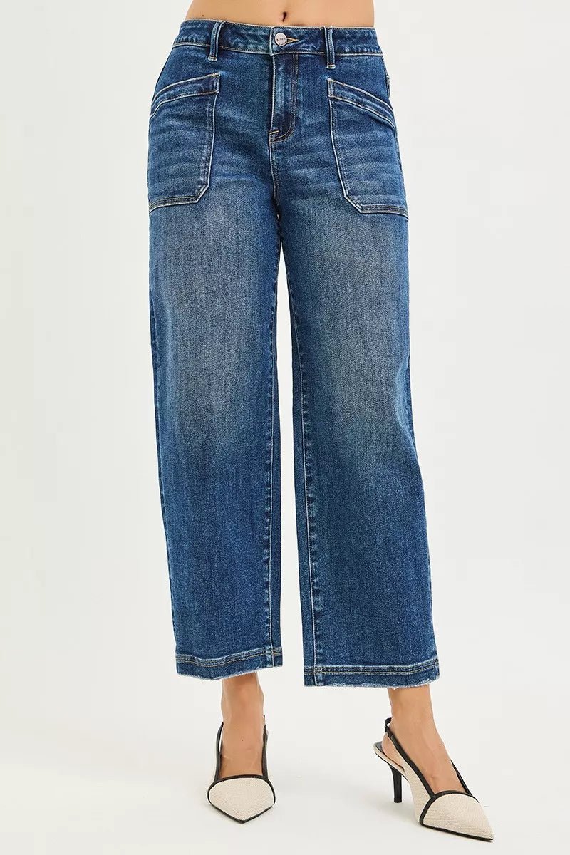 RISEN Slouchy Cropped Baggy Jeans with Front Patch Pocket - PBNJ FASHIONS