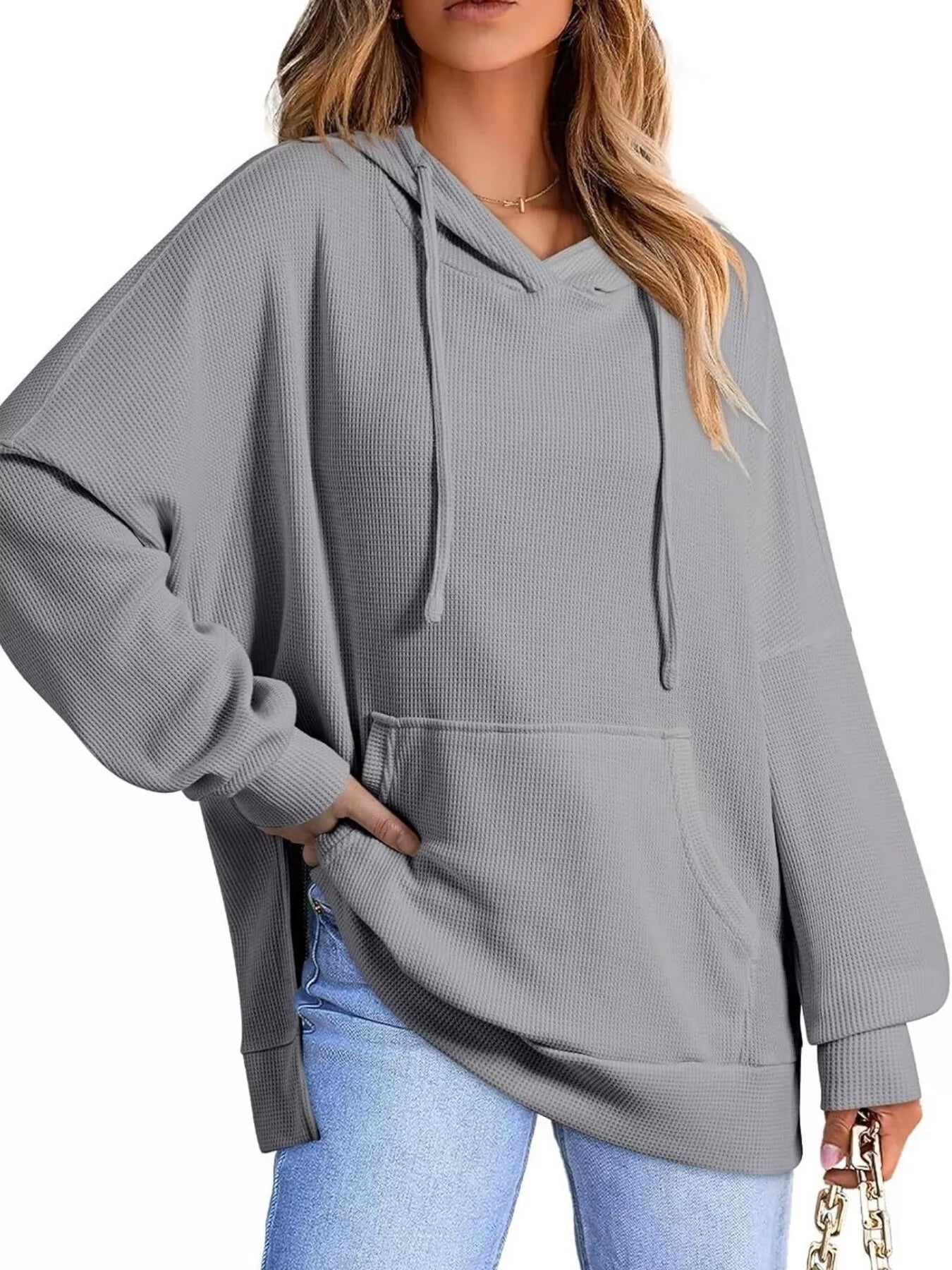 Oversized Drawstring Side Slit Hoodie - PBNJ FASHIONS