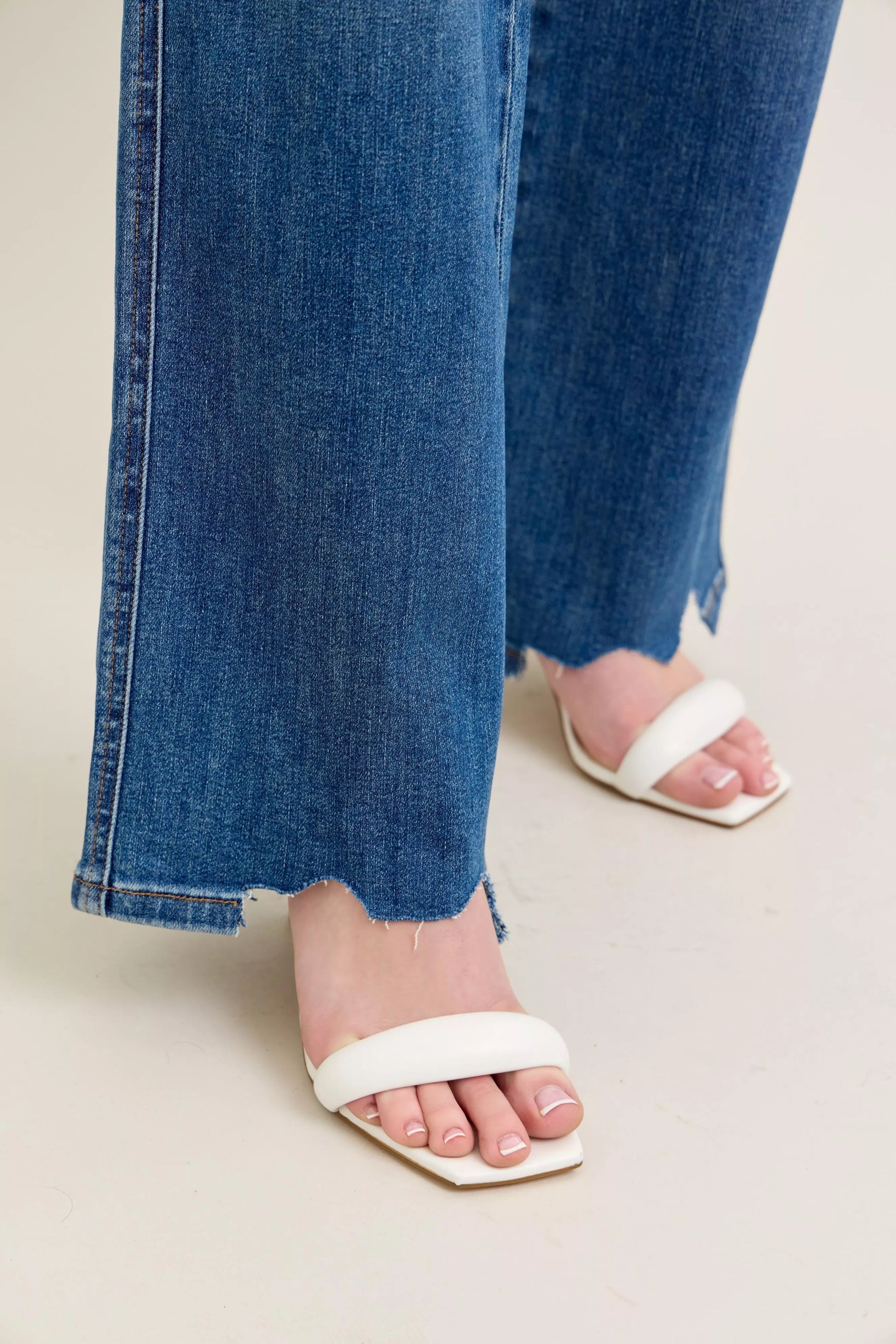 Judy Blue Full Size High Waist Tummy Control Chew Hem Destroy Wide Jeans Plus Size - PBNJ FASHIONS