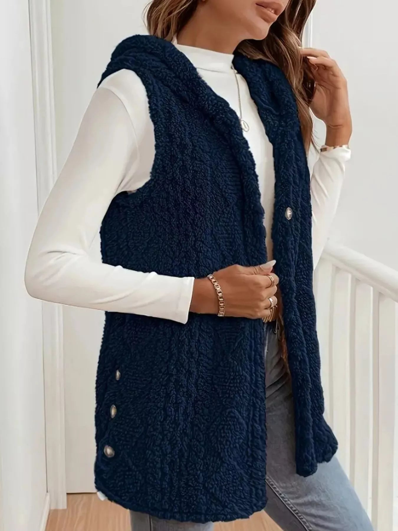Hooded Button - Up Sherpa Vest Coat - PBNJ FASHIONS