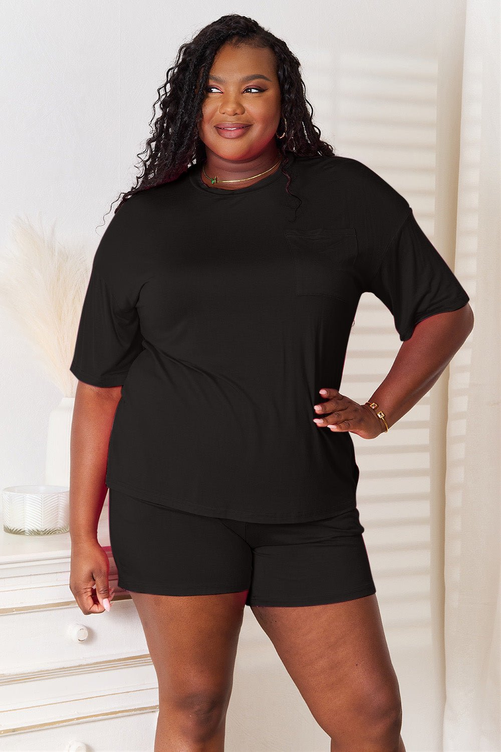 Basic Bae Full Size Soft Rayon Half Sleeve Top and Shorts Set - PBNJ FASHIONS