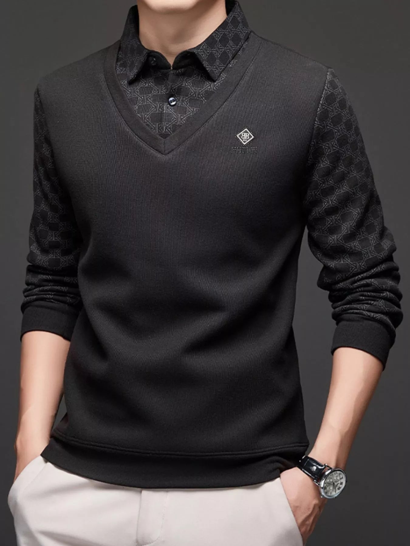 Men's Plus Size Collared Neck Long Sleeve Polo - PBNJ FASHIONS
